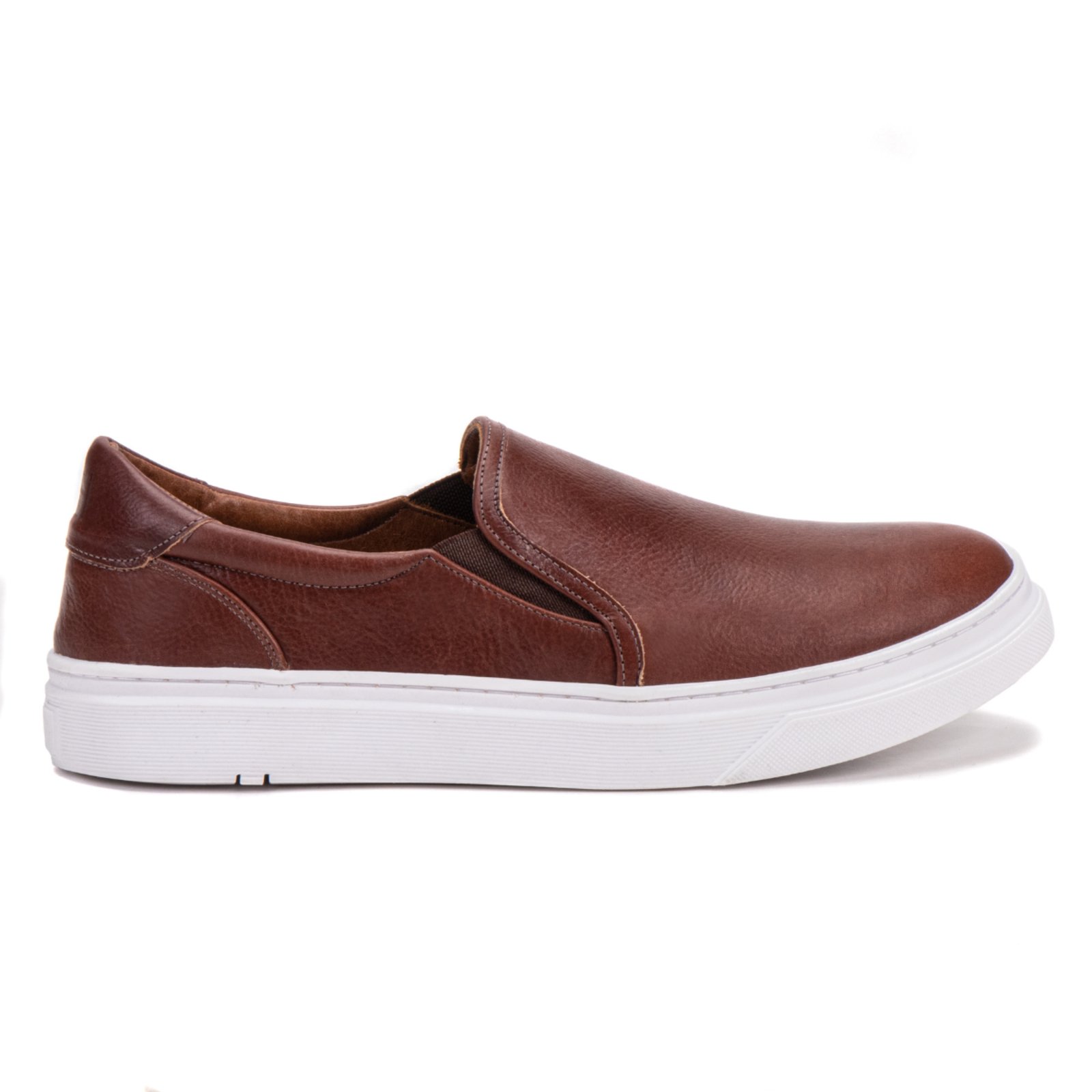 Tênis Sapatênis Masculino Couro Legítimo Slipn On Miuzzi Flat Baixo Plataforma Café