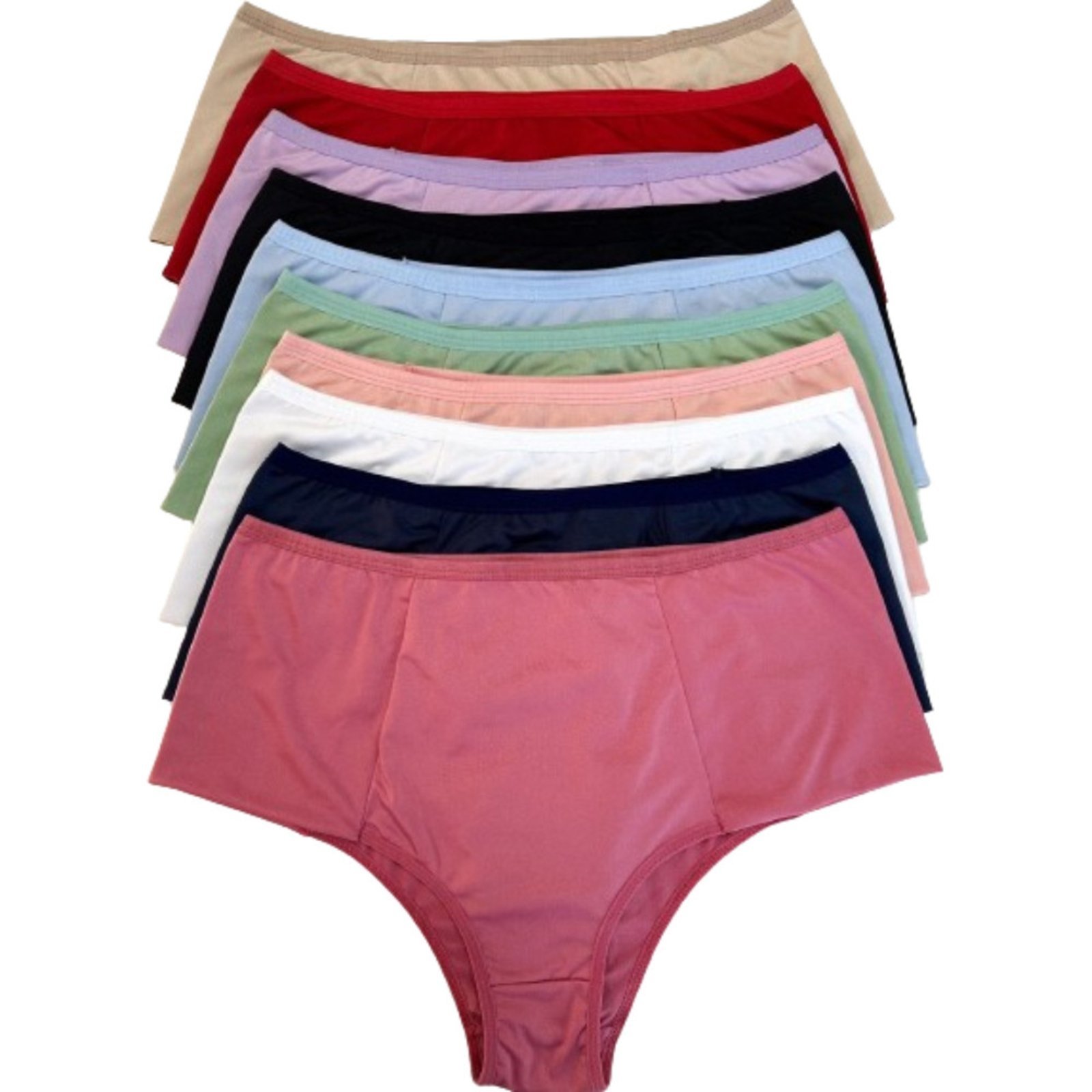 Kit 10 Calcinha Cós Alto Reflexo Íntimo Pala Dupla Confortável Plus Size Multicolorido