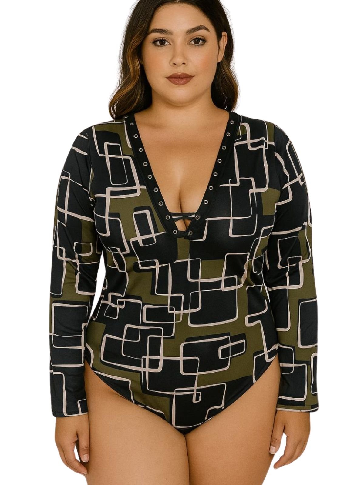 Body Summer body Plus Size Estampado Manga Longa com Decote V
