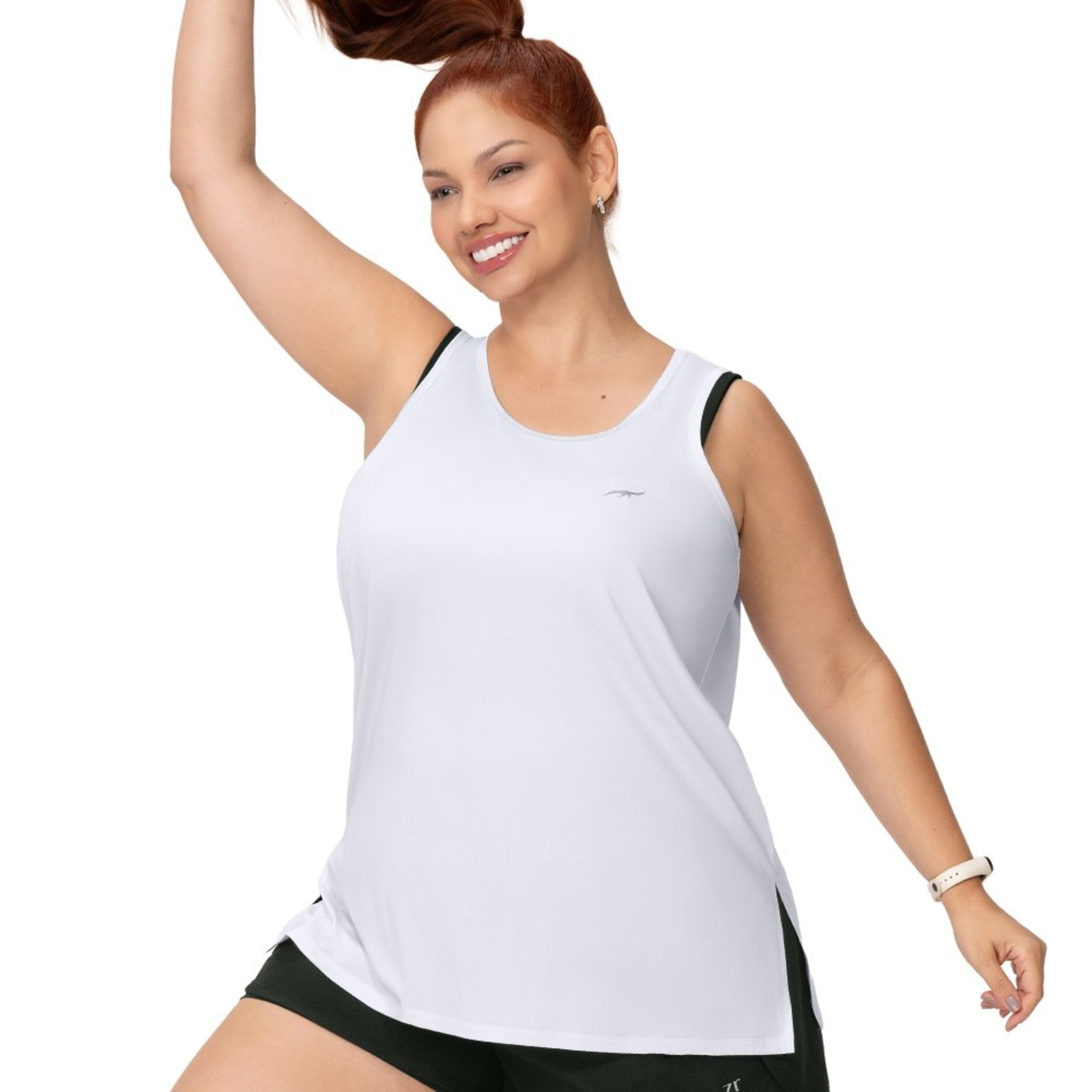 Regata Fitness Plus Alongada com Fenda Branco