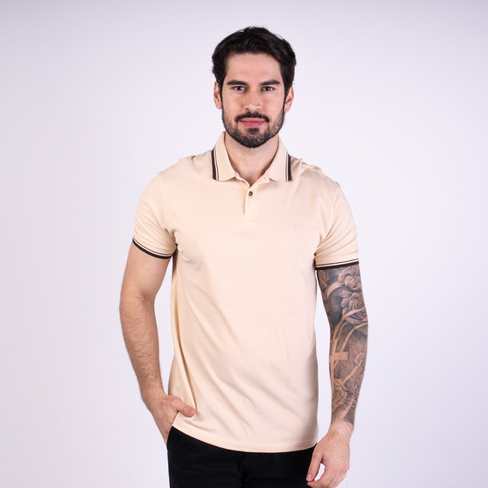 Camisa Polo Forum Bege Friso Marrom