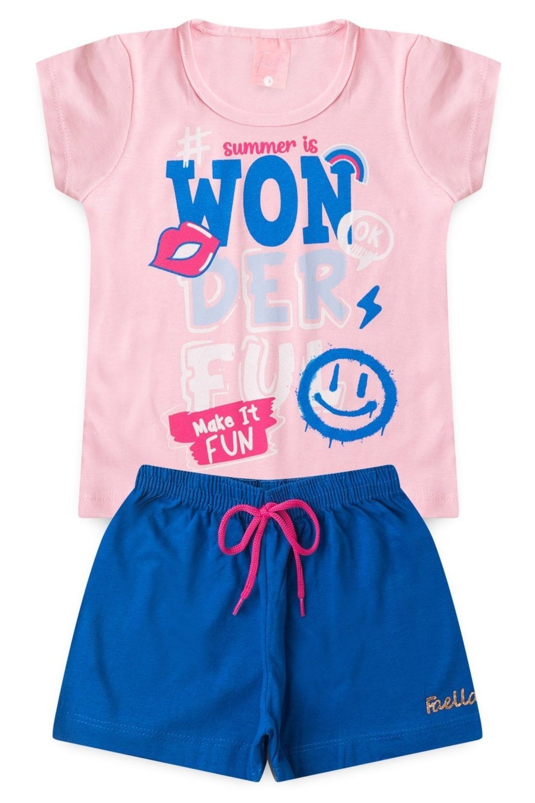 Infantil – Conjunto Verão Feminino Wonderful Rosa – Mega