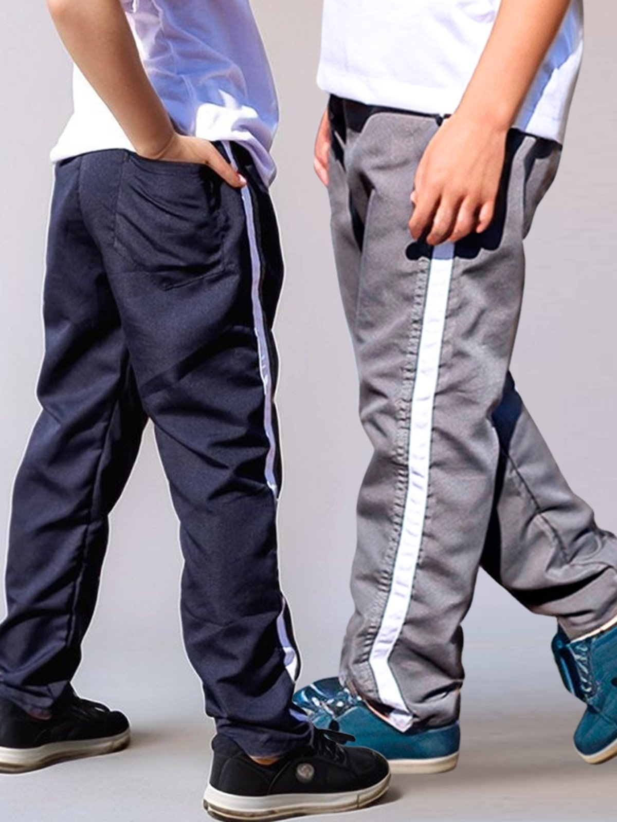 Infantil – KIT 2 Calça Popular Frent`s Tactel Leve Com Faixa Lateral Uniforme