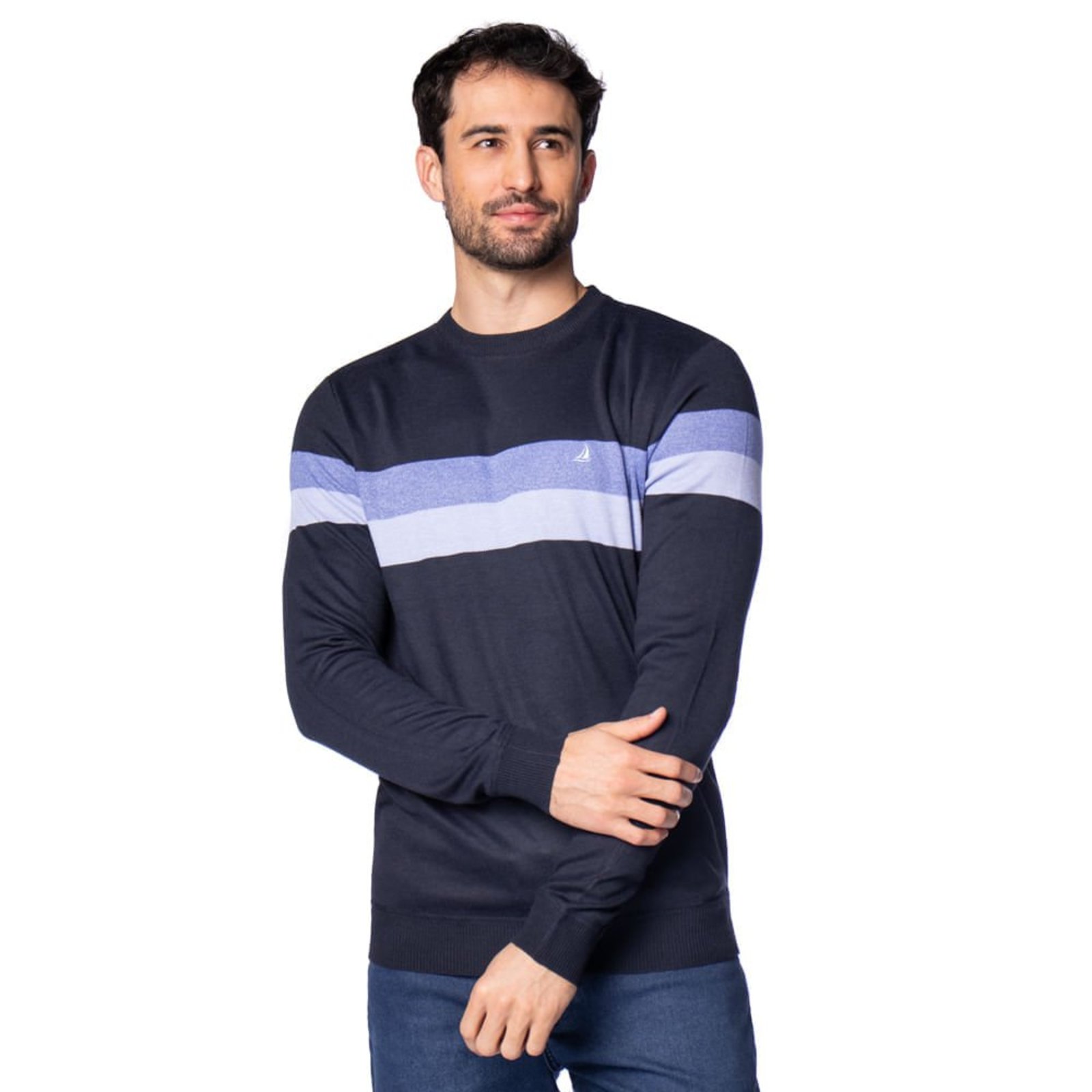 Suéter Masculino John Sailor Tricot Listras Marinho/Azul