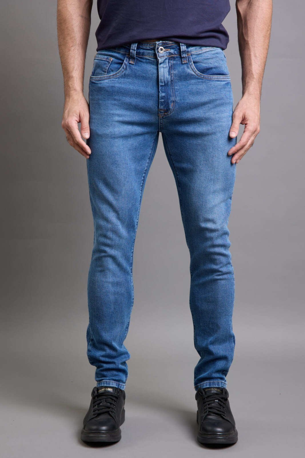 Calça Jeans Slim Fit Masculina Lavagem Média Dialogo Jeans Azul