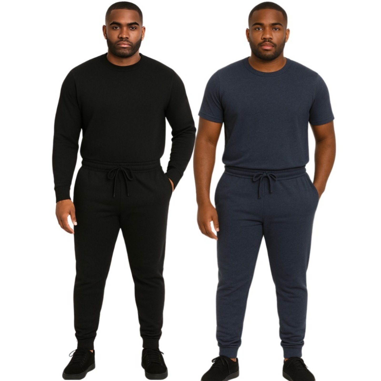 Kit 2 Calça Moletom Masculina Reflexo Íntimo Slim Jogger Com Bolso Preto e Cinza Escuro