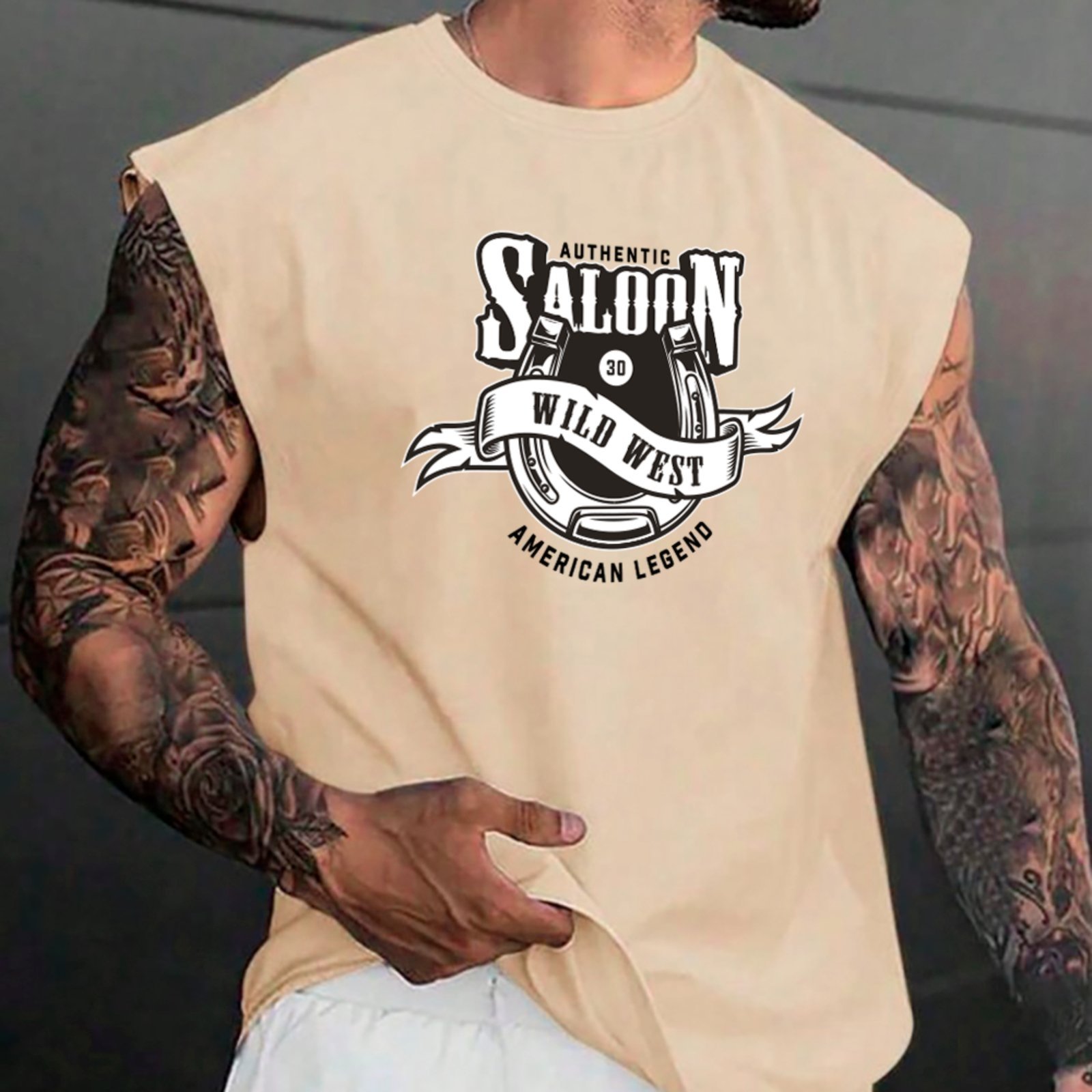 Camiseta Regata Machão Country Authentic Saloon Wild West American Legend Inspiração Rodeio Masculina Off White