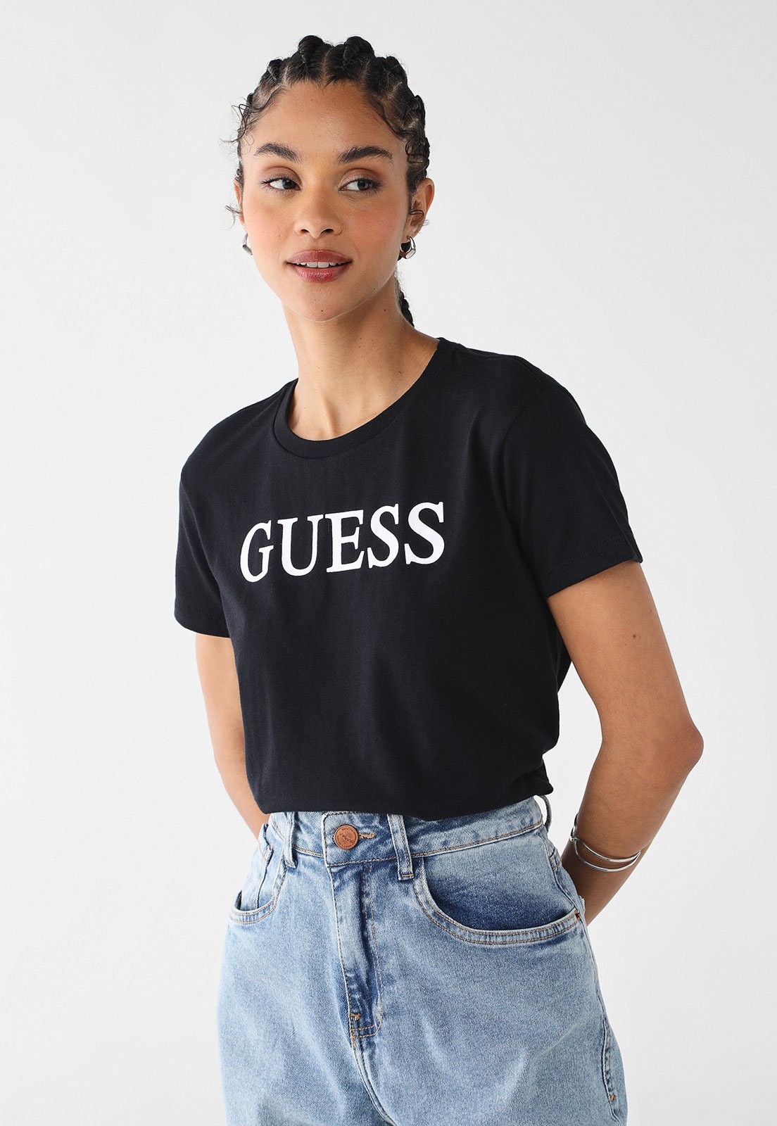 Camiseta Feminina Guess Logo Preta