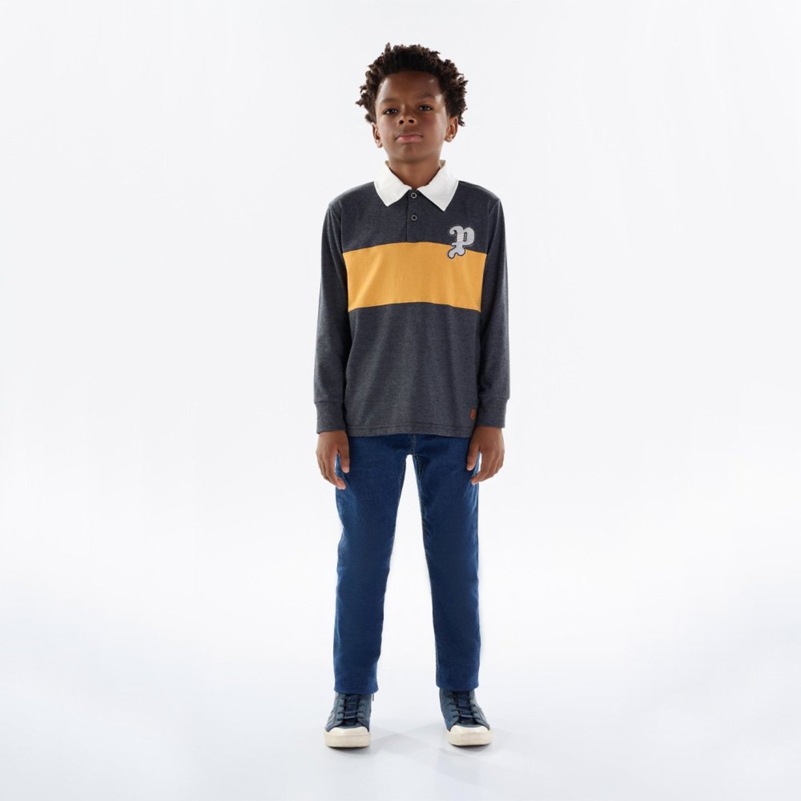 Infantil - Polo Menino - Mescla Preto - 50359-876