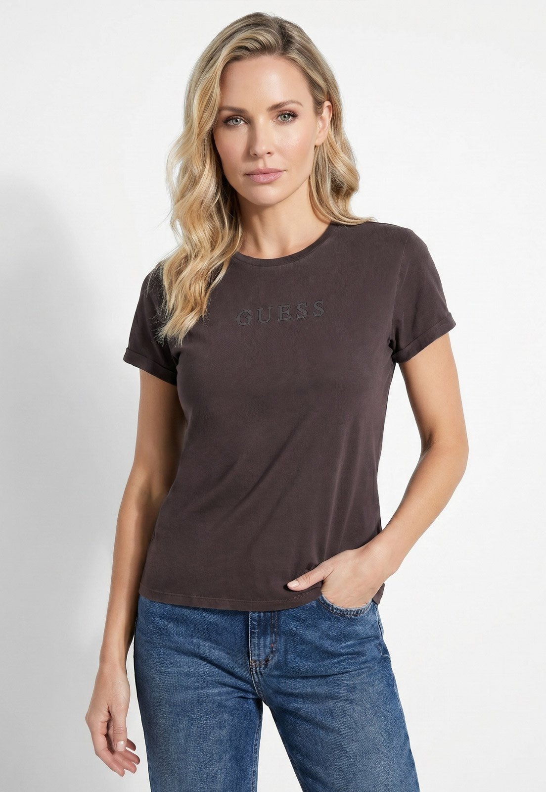 Camiseta Guess Silk Relevo Marrom
