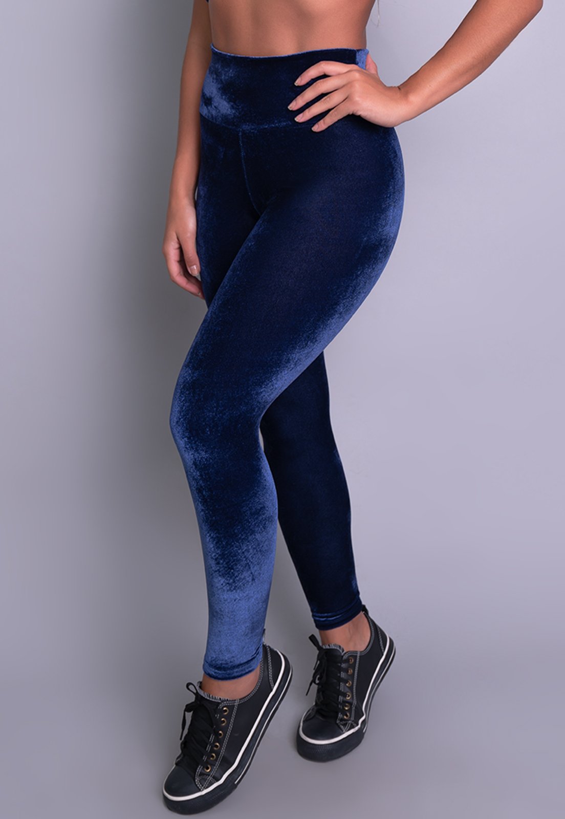 Calça Legging MVB Modas Cintura Alta Veludo Molhado Azul