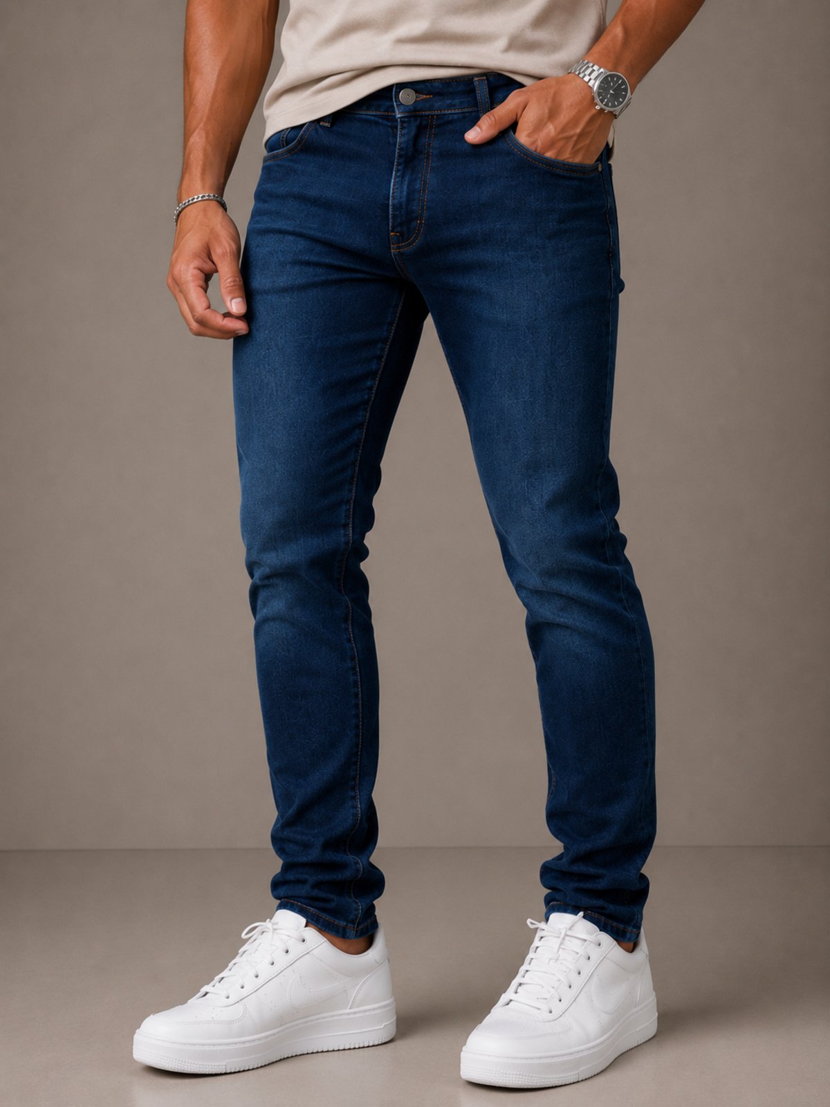 Calça Jeans Masculina 5 Estilo Casual Básico Escura