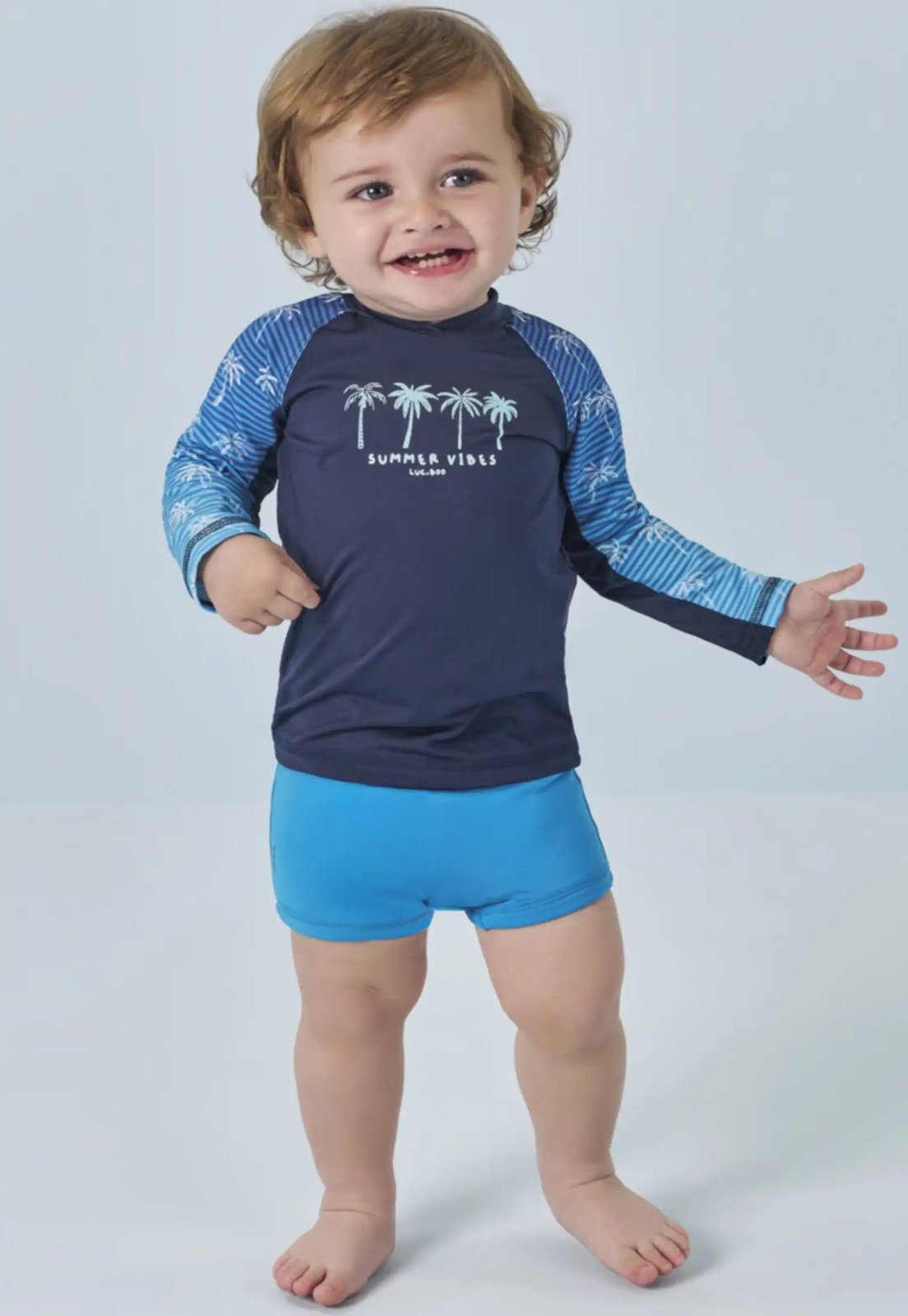 Kit Praia Menino Estampado UV Lucboo 1 Azul