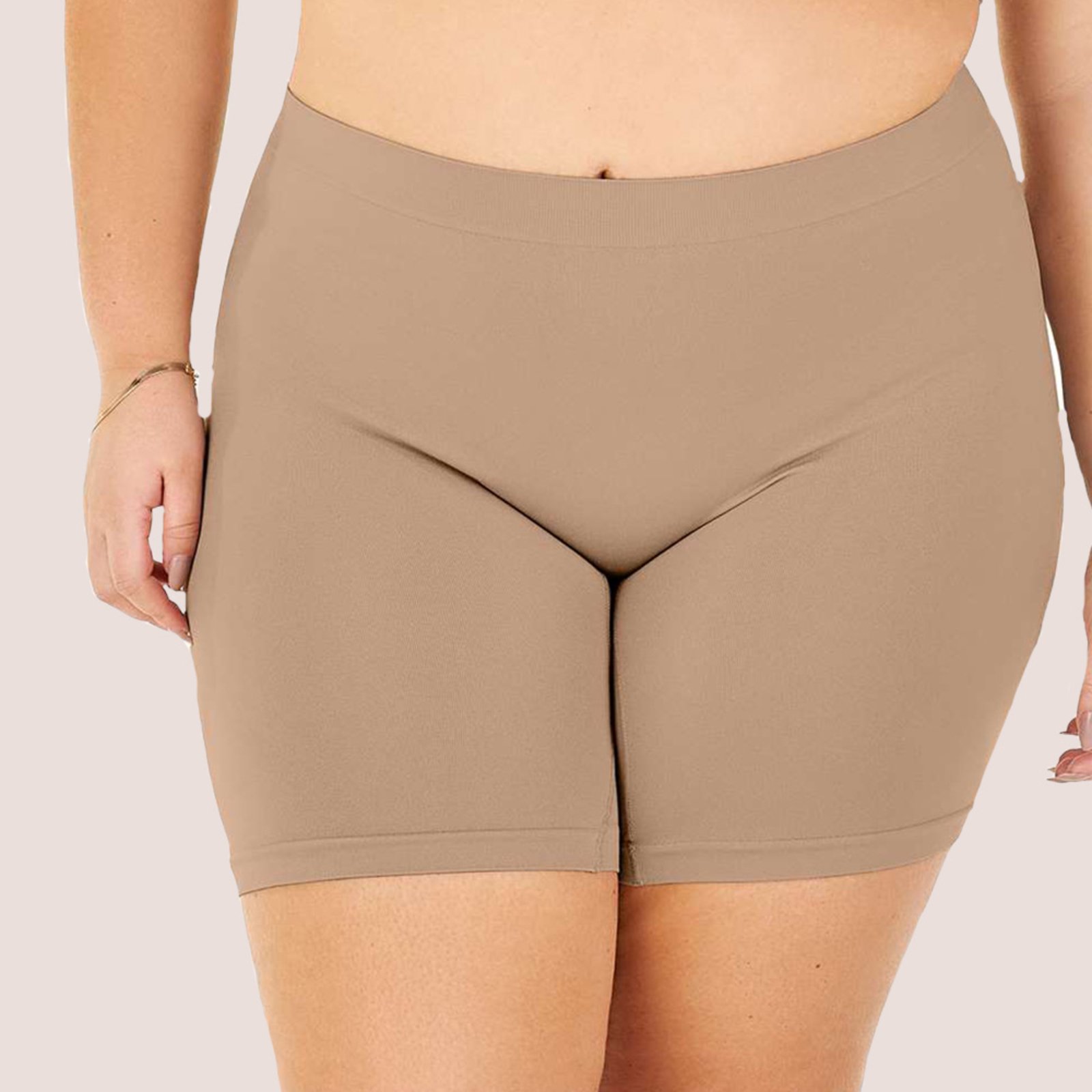 Bermuda Plus Size Segunda Pele Cintura Alta Sem Costura Bege