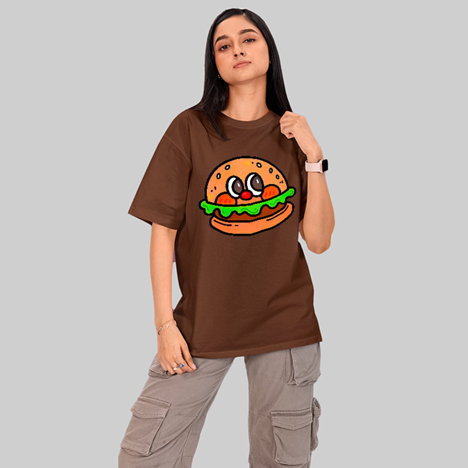 Camiseta Oversized Lanche Divertido Meme Unissex Marrom