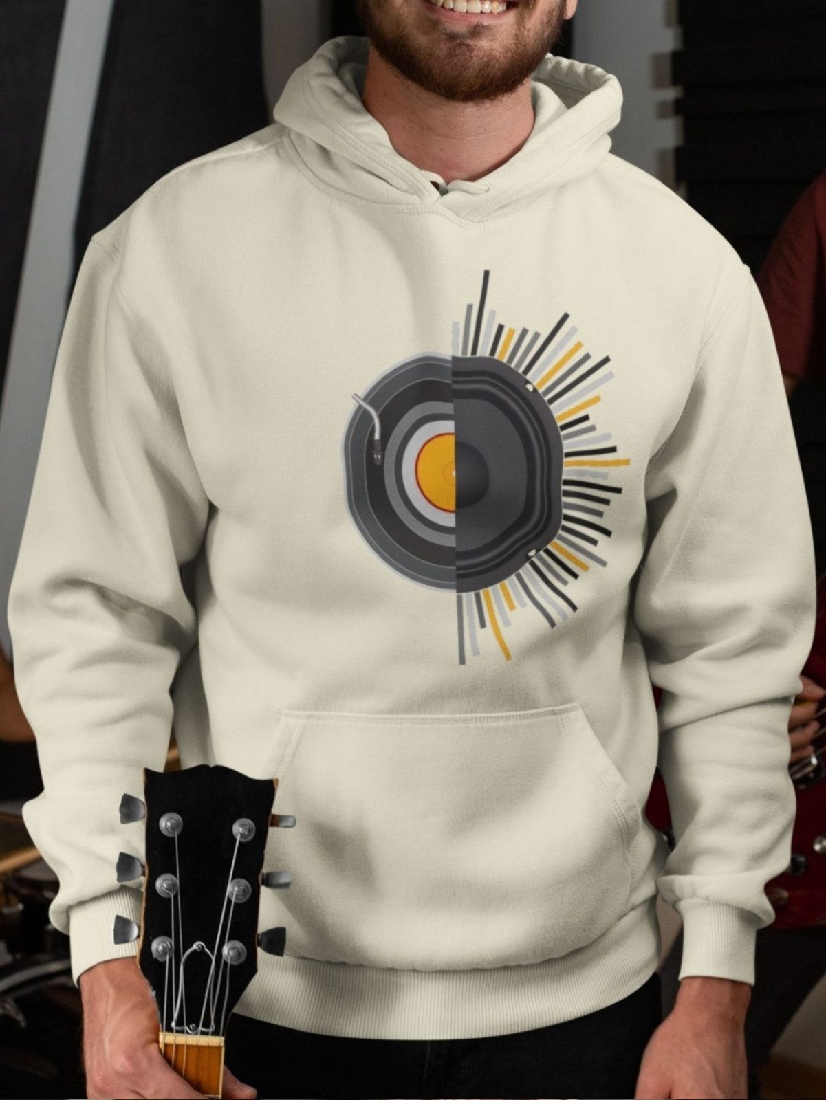 Moletom Canguru Unissex Com Capuz GuGi Disco Vinil Off White