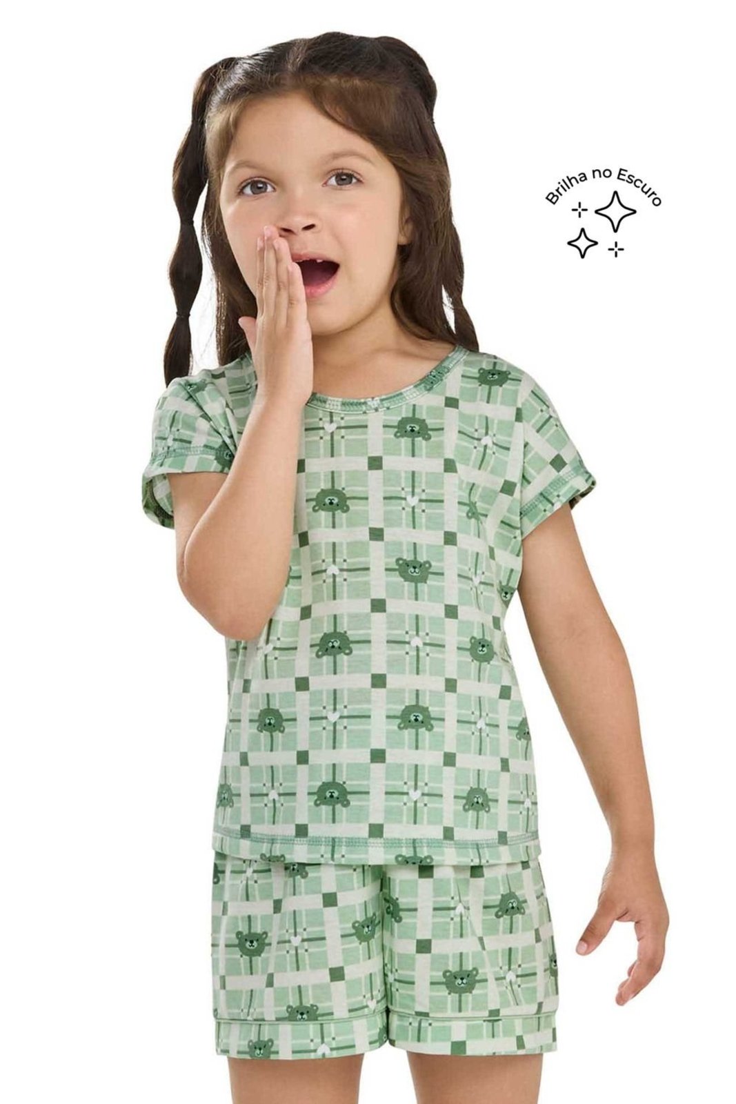 Pijama Menina Xadrez Ursinhos Elian Verde