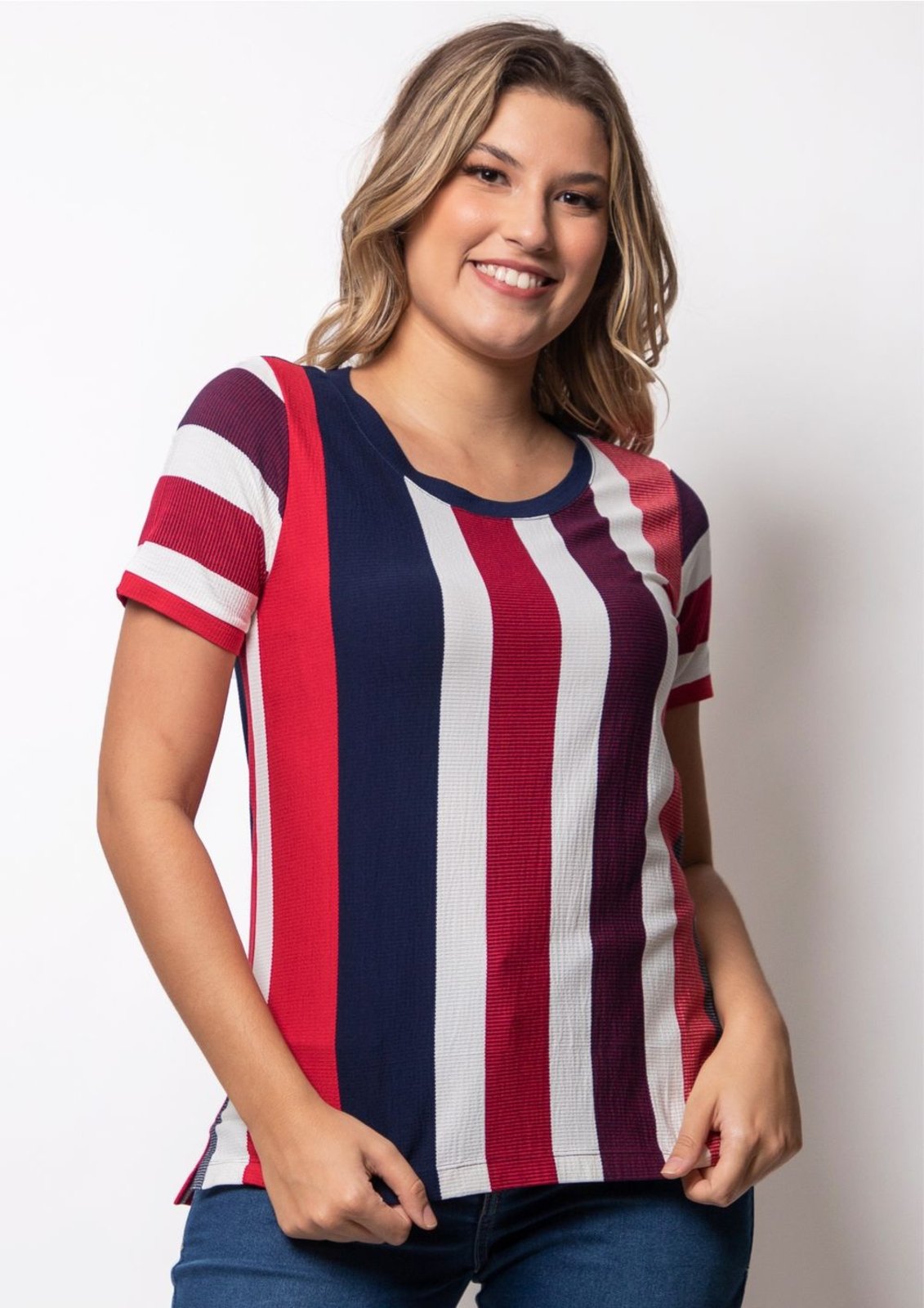 Blusa Pau a Pique Listrada Azul Marinho e Vermelho VERMELHO – PP Pau a Pique