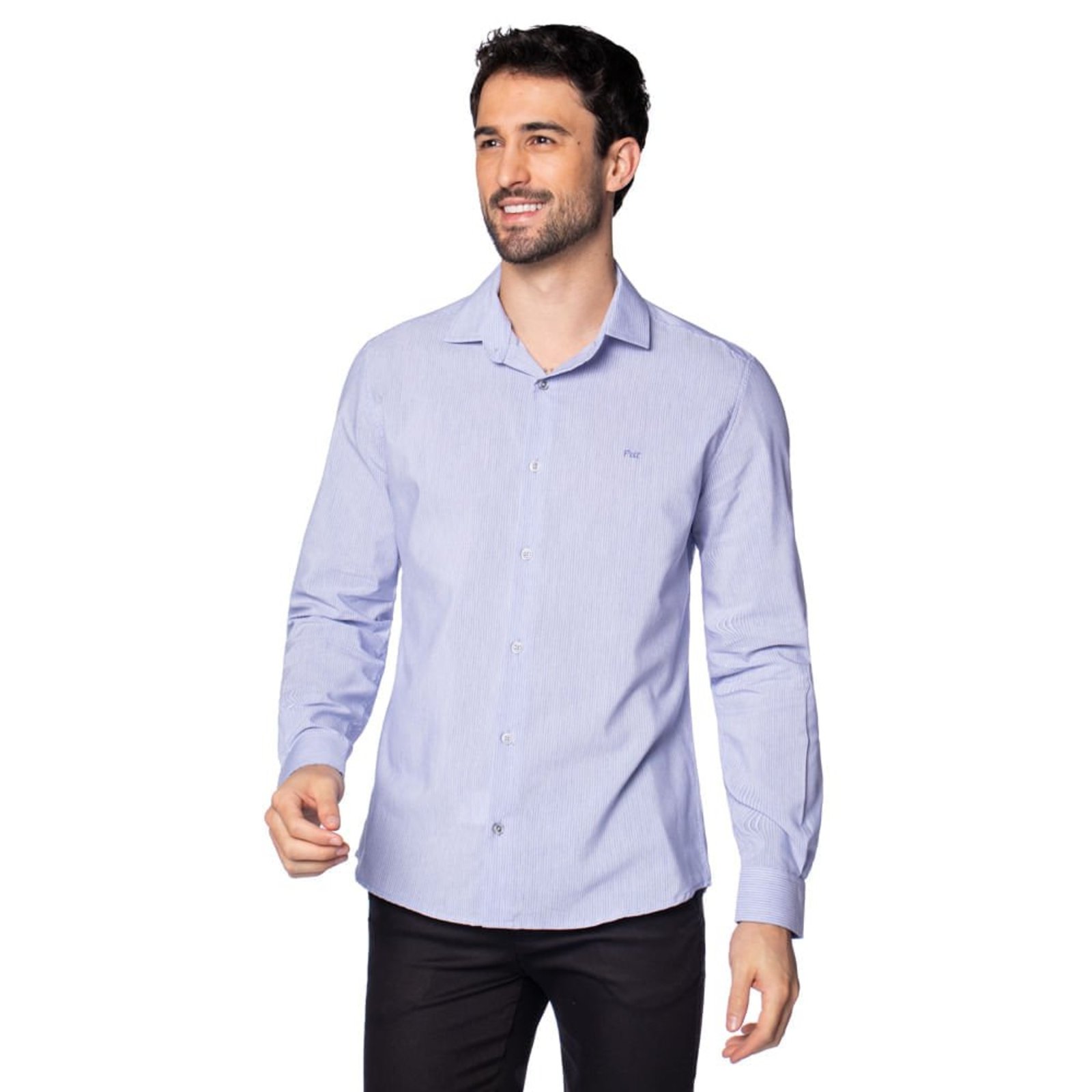 Camisa Masculina Pitt Jeans Social Slim Fit Azul