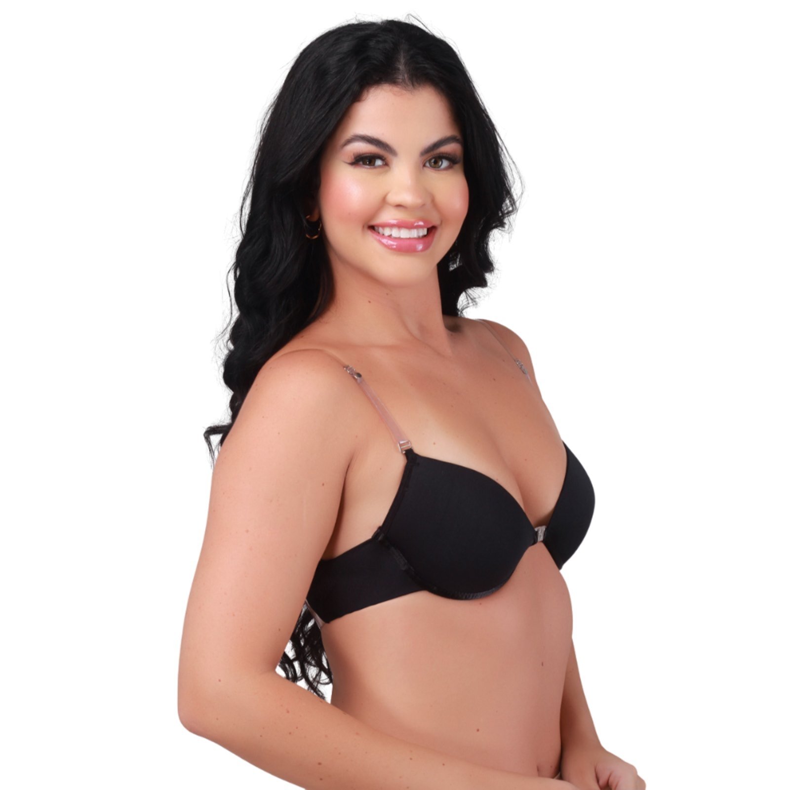 Sutiã Costa Nua Reflexo Íntimo Alça De Silicone Transparente Removível Com Bojo Preto