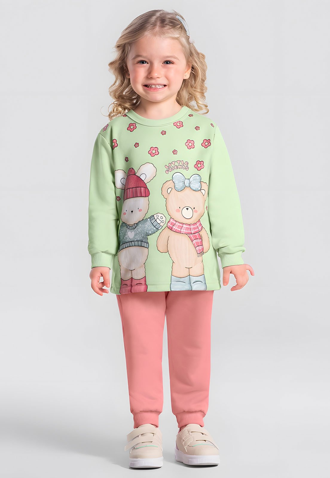 Conjunto Brandili Estampa Ursos e Flores Verde