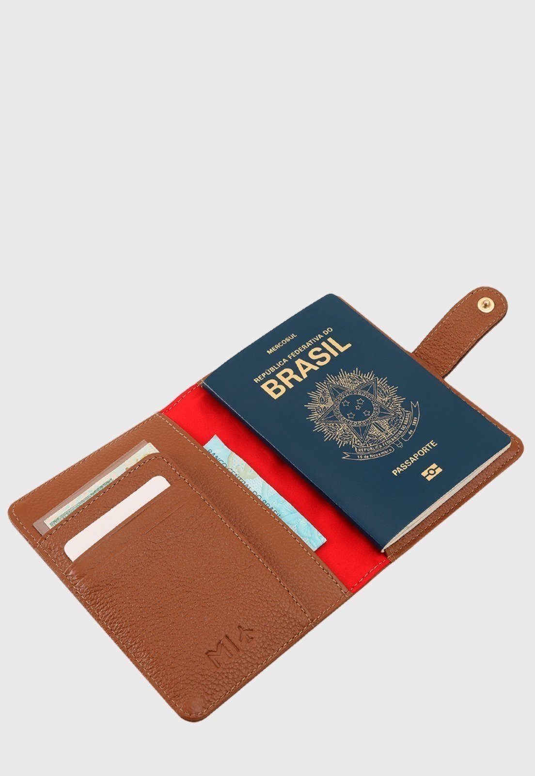Vista 3 Porta-Passaporte Couro Mariart 741 Camel Mariart caramelo