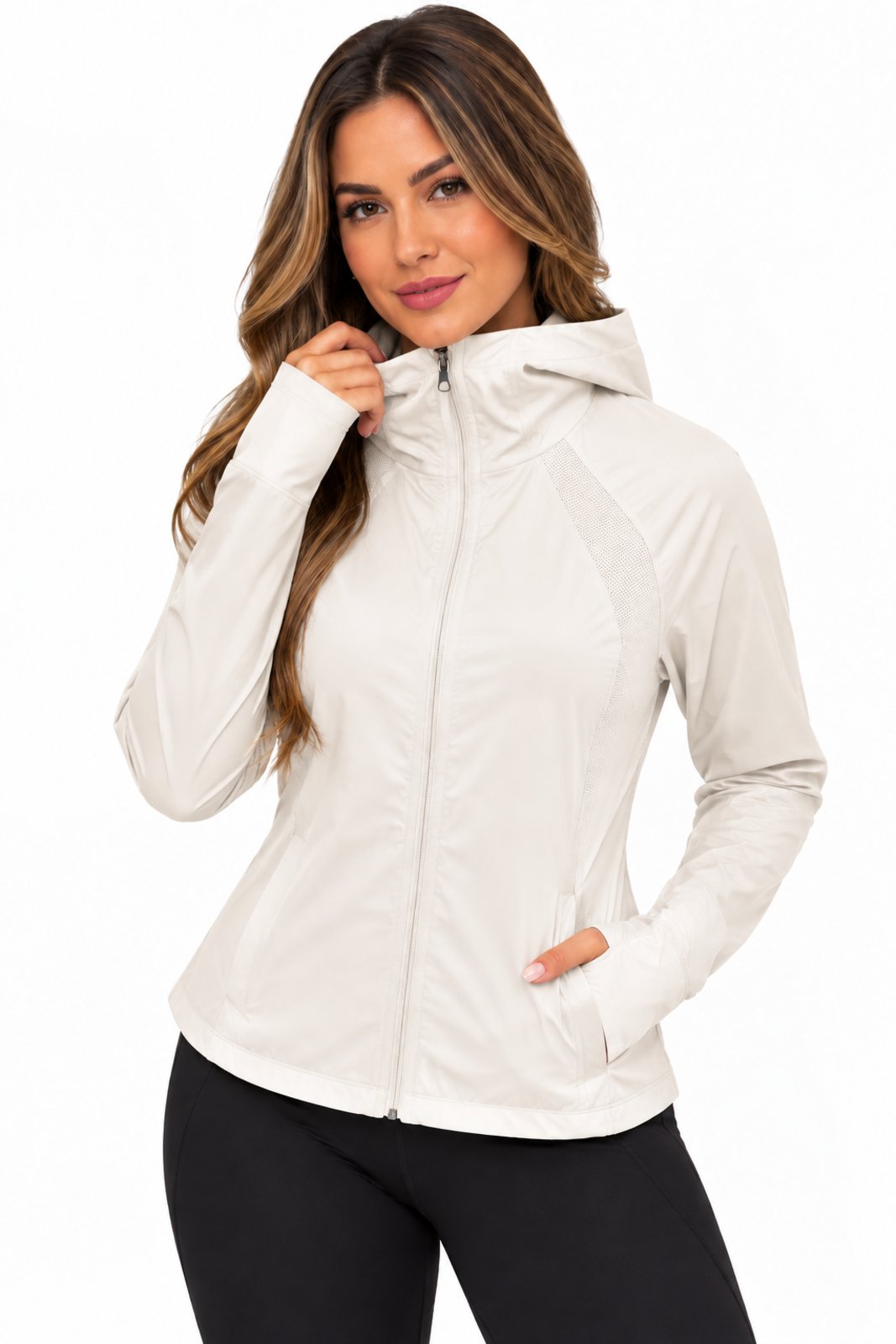 Casaco Feminino D Bell Outlet Fashion Zíper e Capuz Off-White