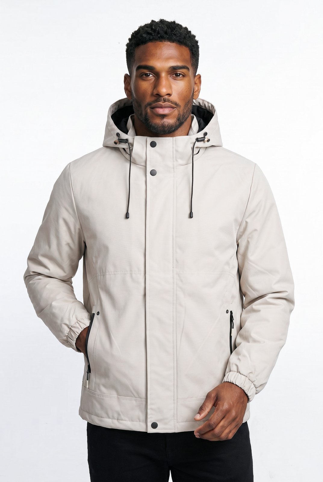 Jaqueta masculina nylon com capuz removível 69414 - Off white