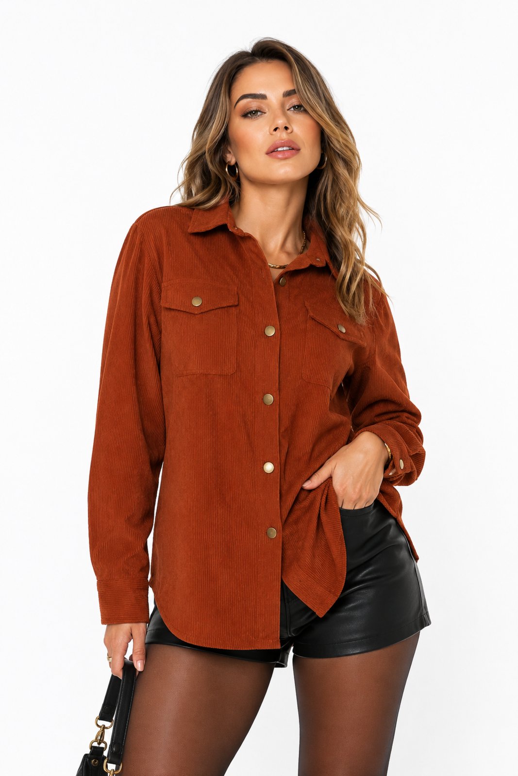Jaqueta Feminina D Bell Outlet Fashion Veludo Botões Caramelo