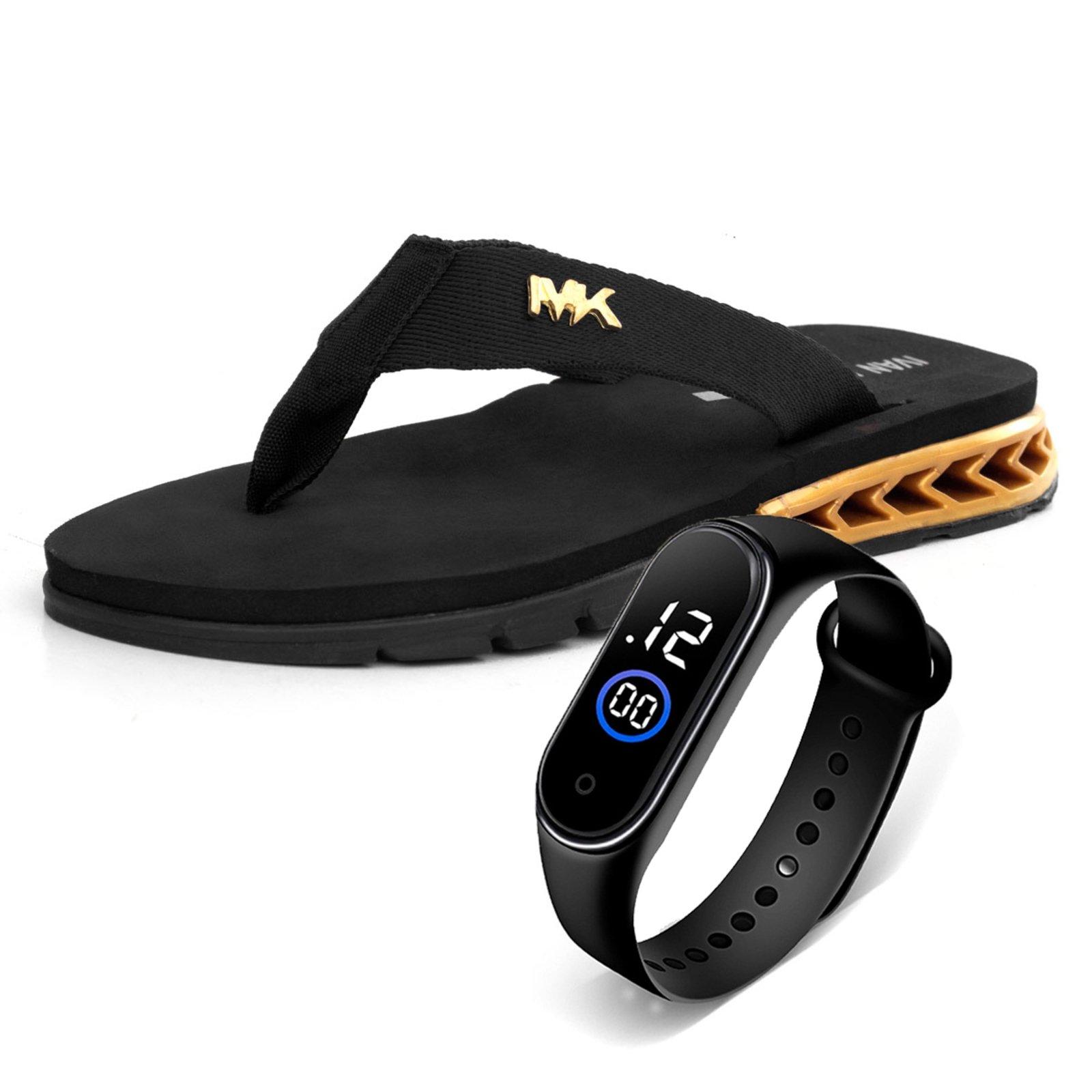 Chinelo Masculino Casual Com Relógio Anatômico Leve Macio Sandália Confortável Resistente Antiderrapante Dourado