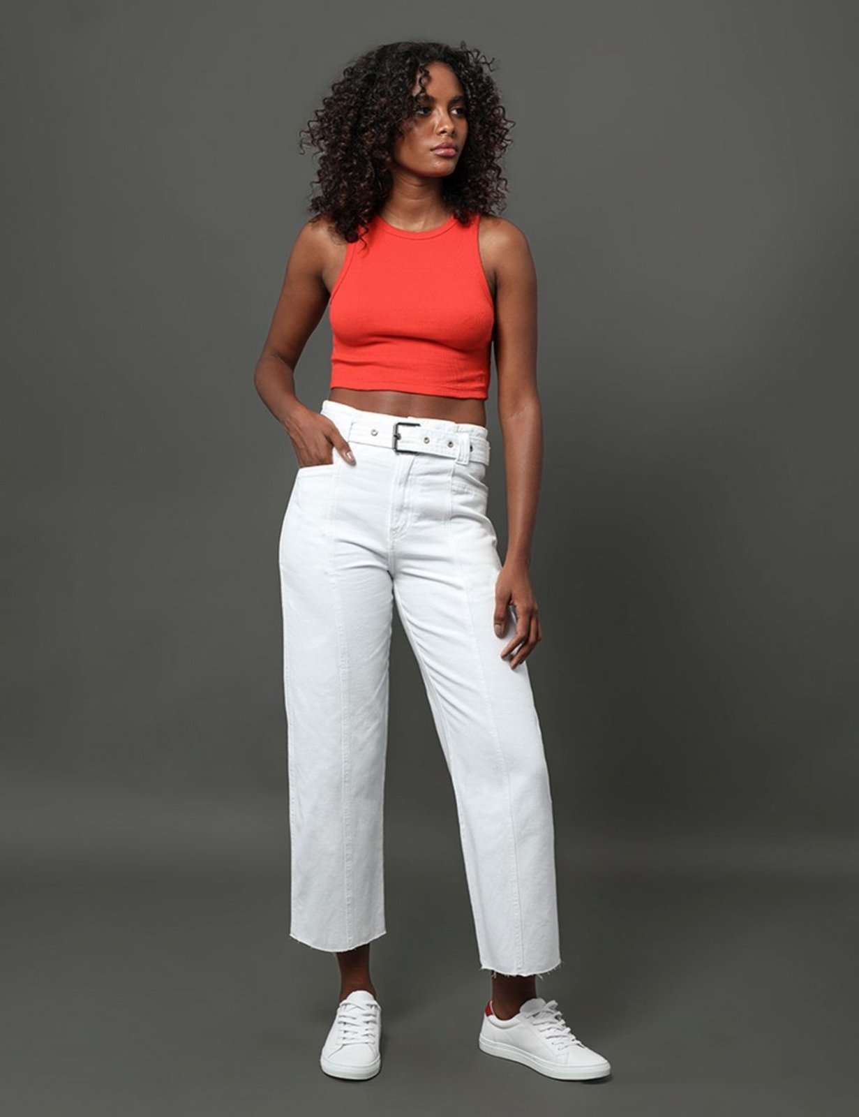 Calça Feminina Color Barrel Cinto Calvin Klein Jeans – Branco Calvin Klein Jeans