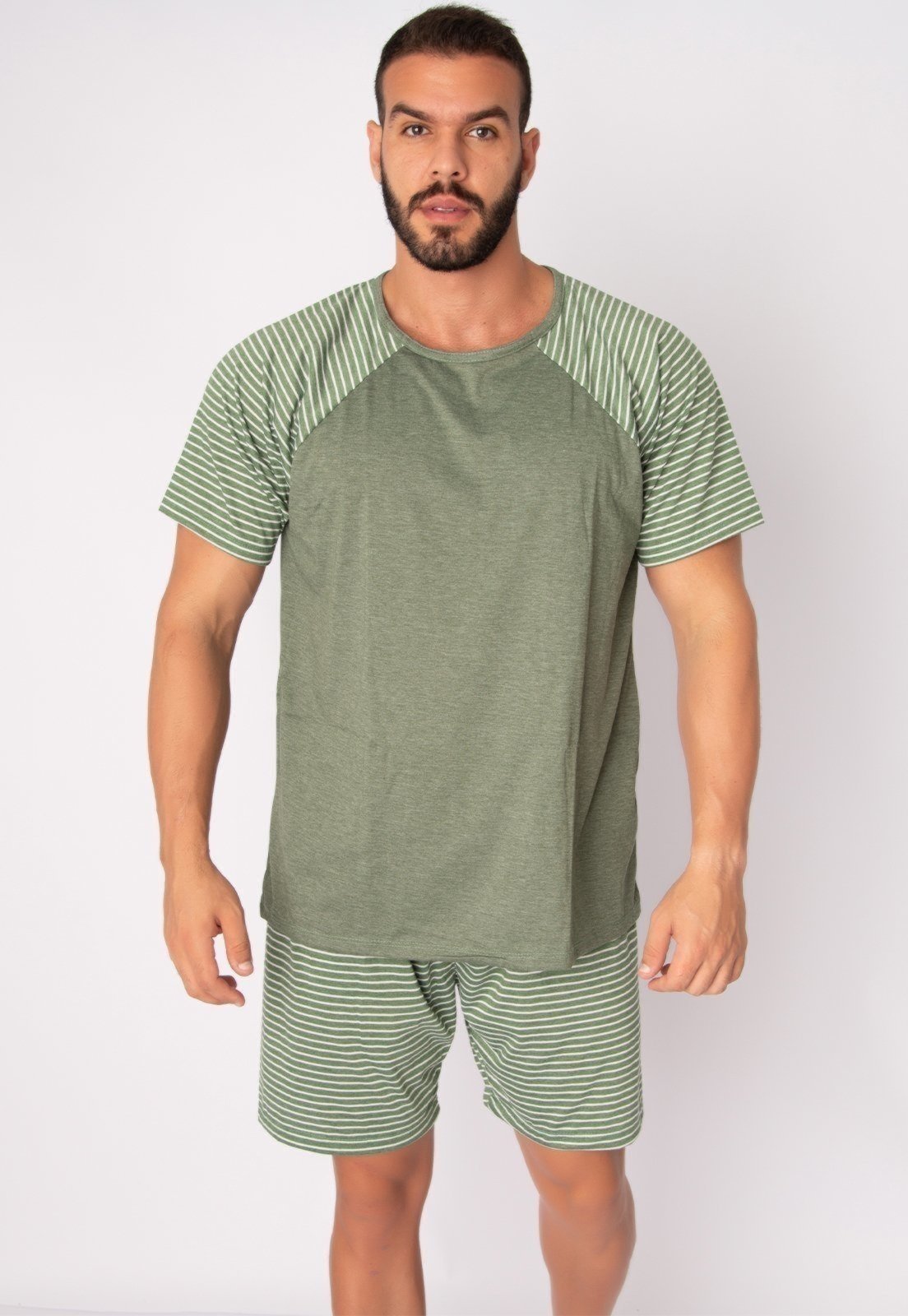 Pijama WLS Modas Masculino Listrado Manga Curta Verde