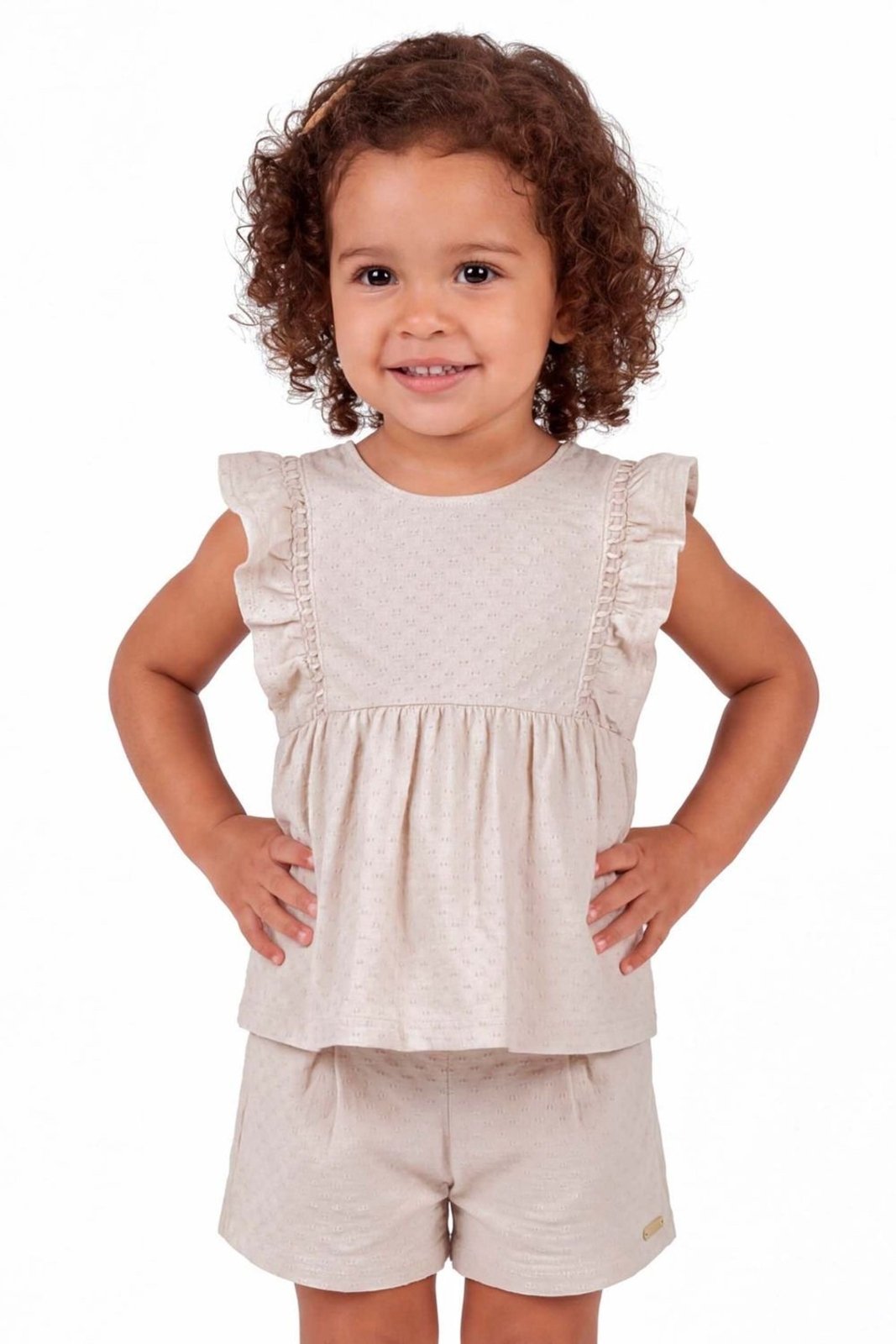 Infantil - Conjunto Curto Menina Babados Colorittá Bege