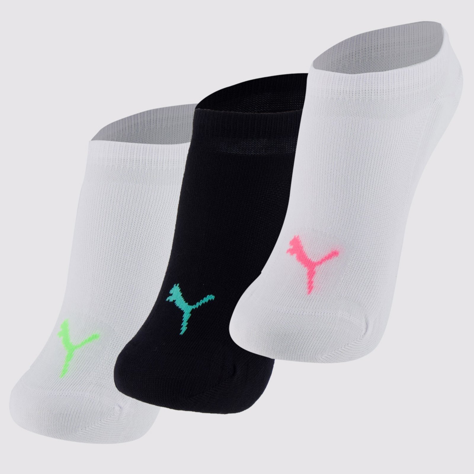 Vista 2 Kit Meia Puma Sapatilha Invisivel 3 Pares Feminina branco Puma branco