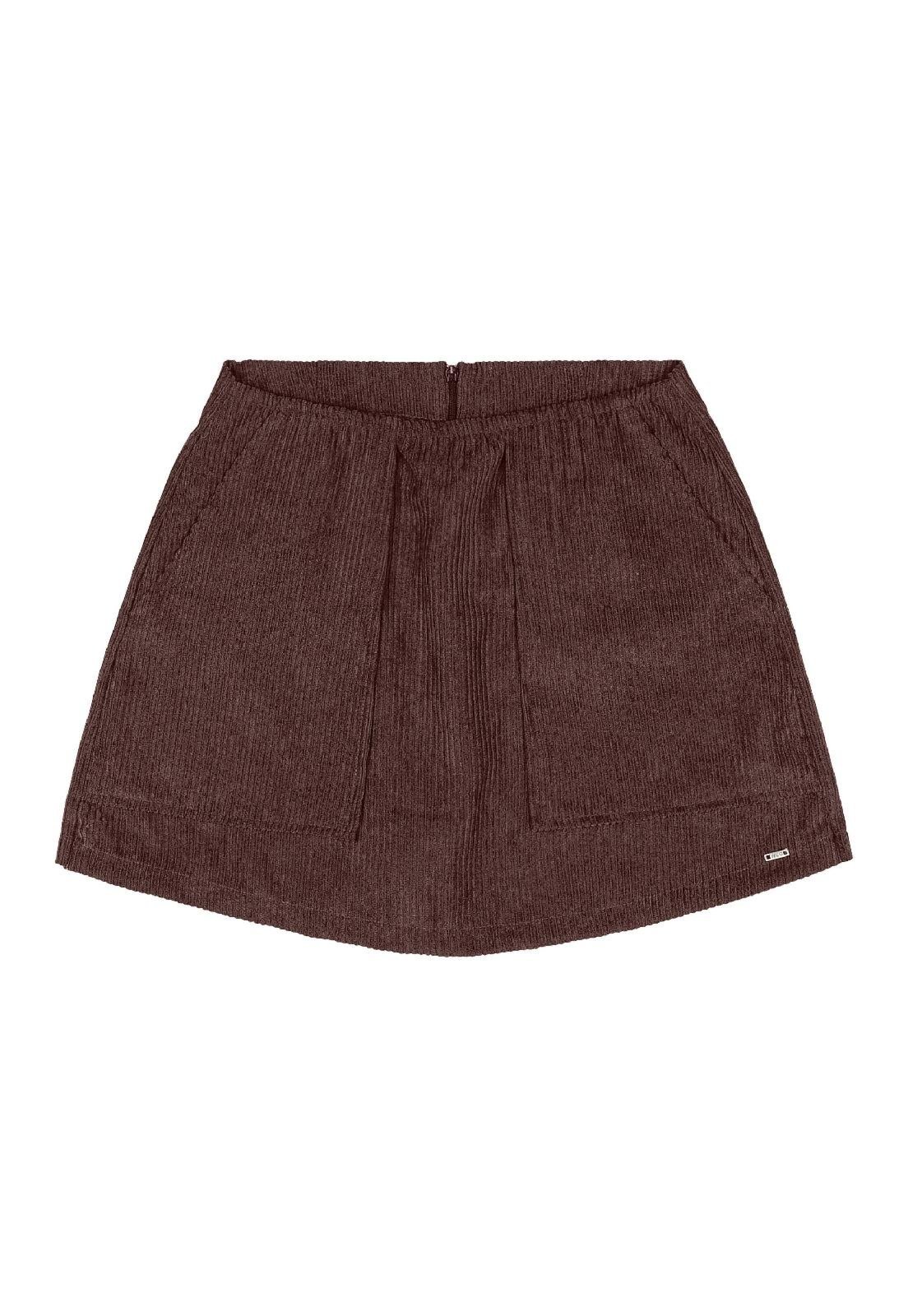 Infantil - Short-Saia Juvenil em Veludo Cotelê Gloss Marrom