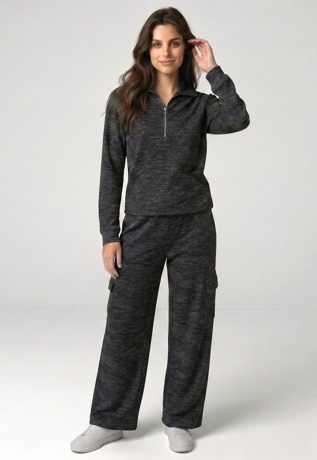 Conjunto Bisô Blusa e Calça Malha Canelada Preto - Preto