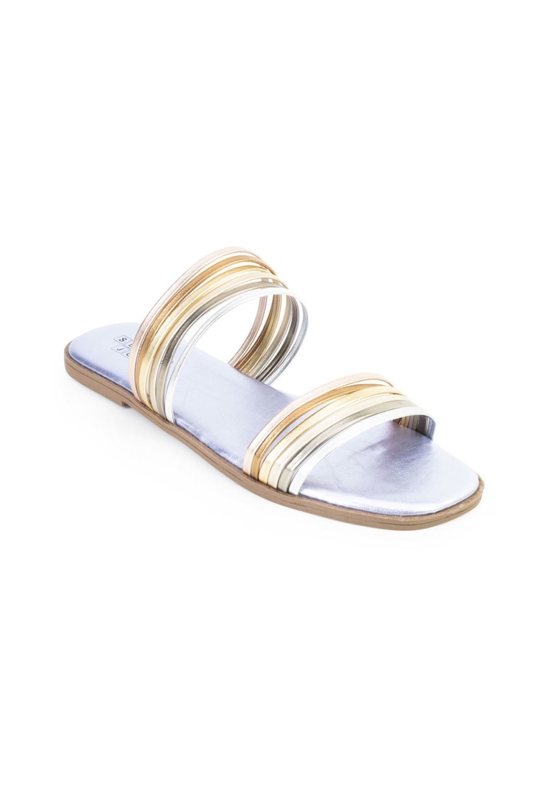Sandália Rasteira Sense Joy AF22-AN30 Prata/Dourado