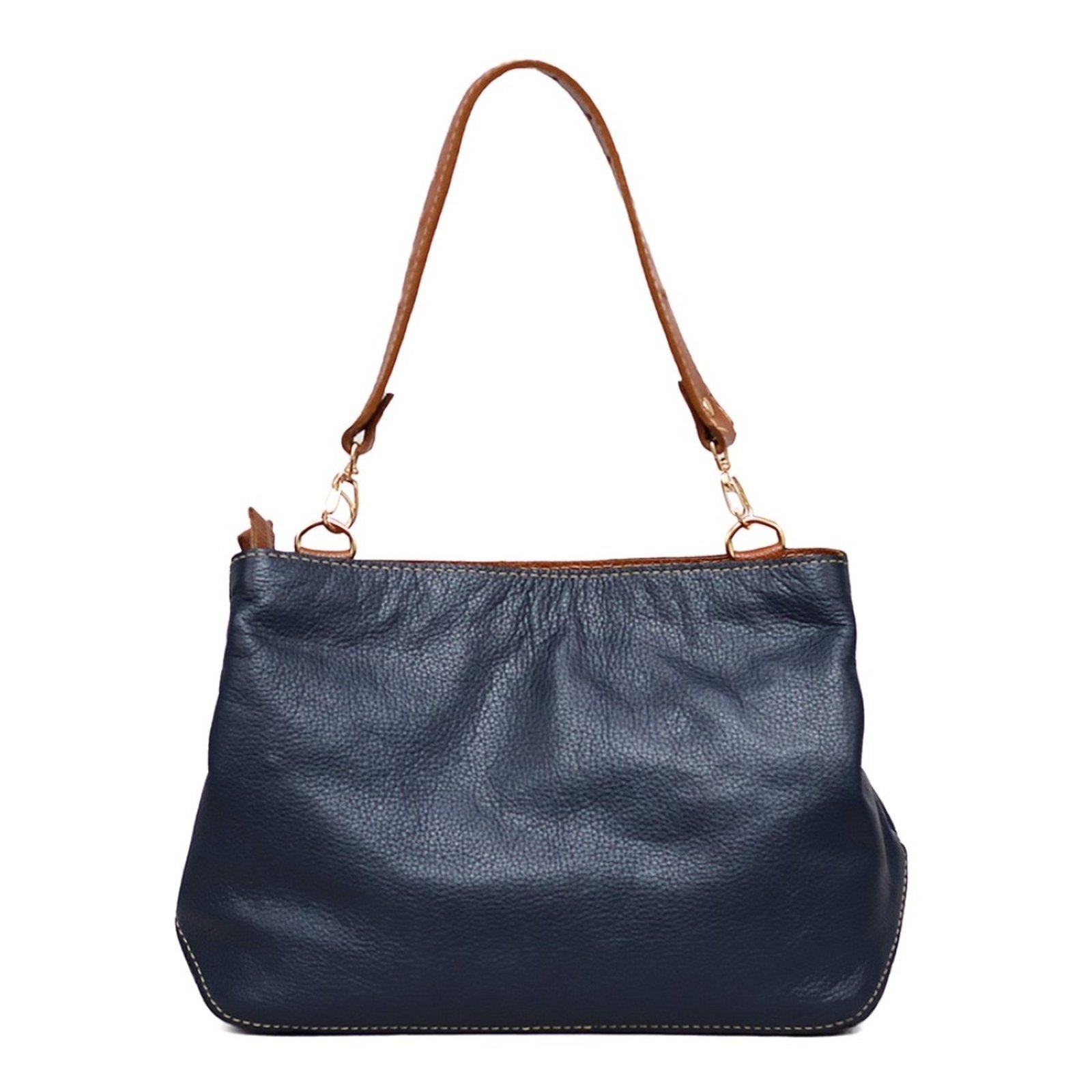 Bolsa SN Couros Mikonos Azul/Caramelo
