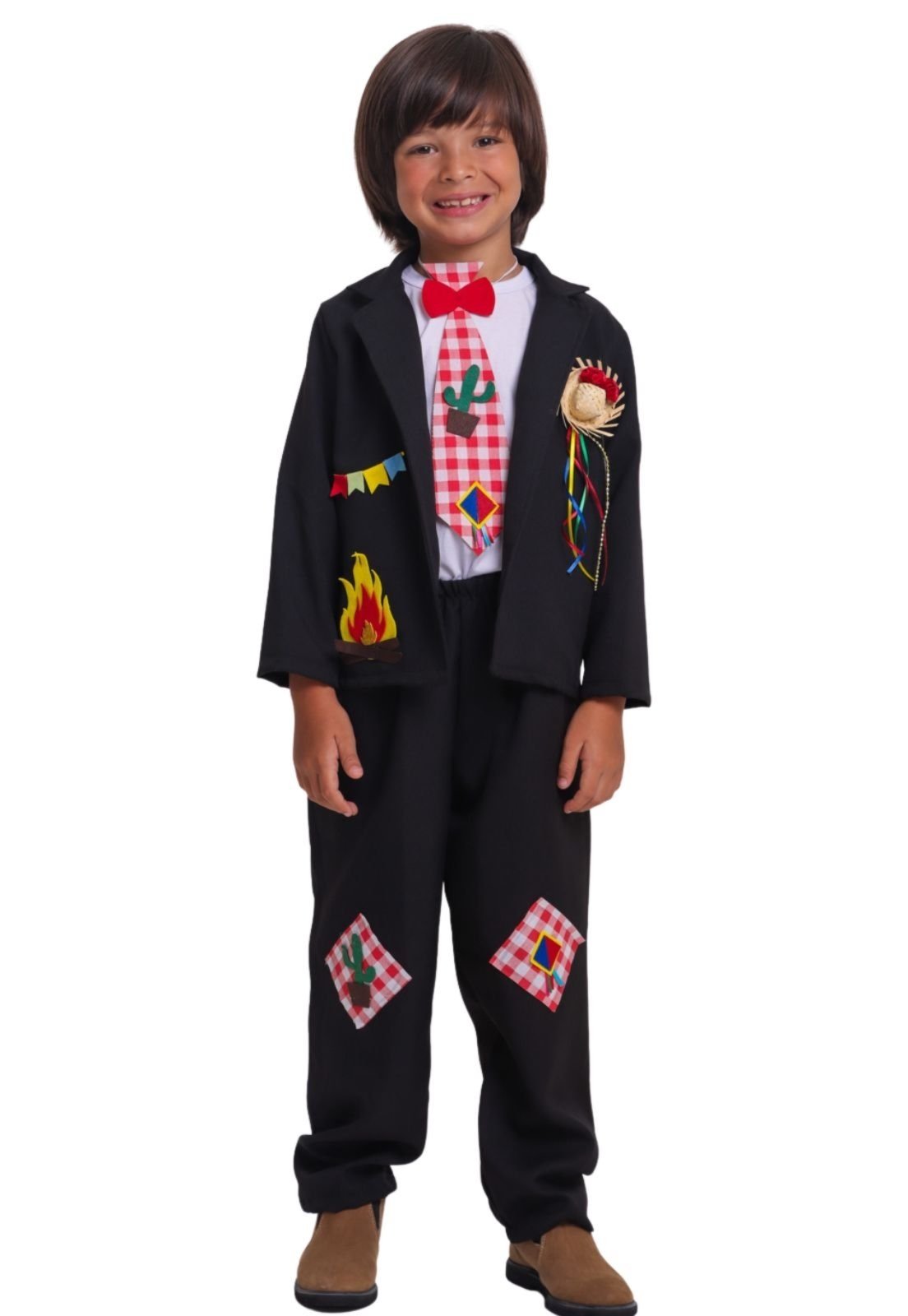 Infantil – Fantasia Completa Junina Caipira Noivo Menino Muvilê G Preto