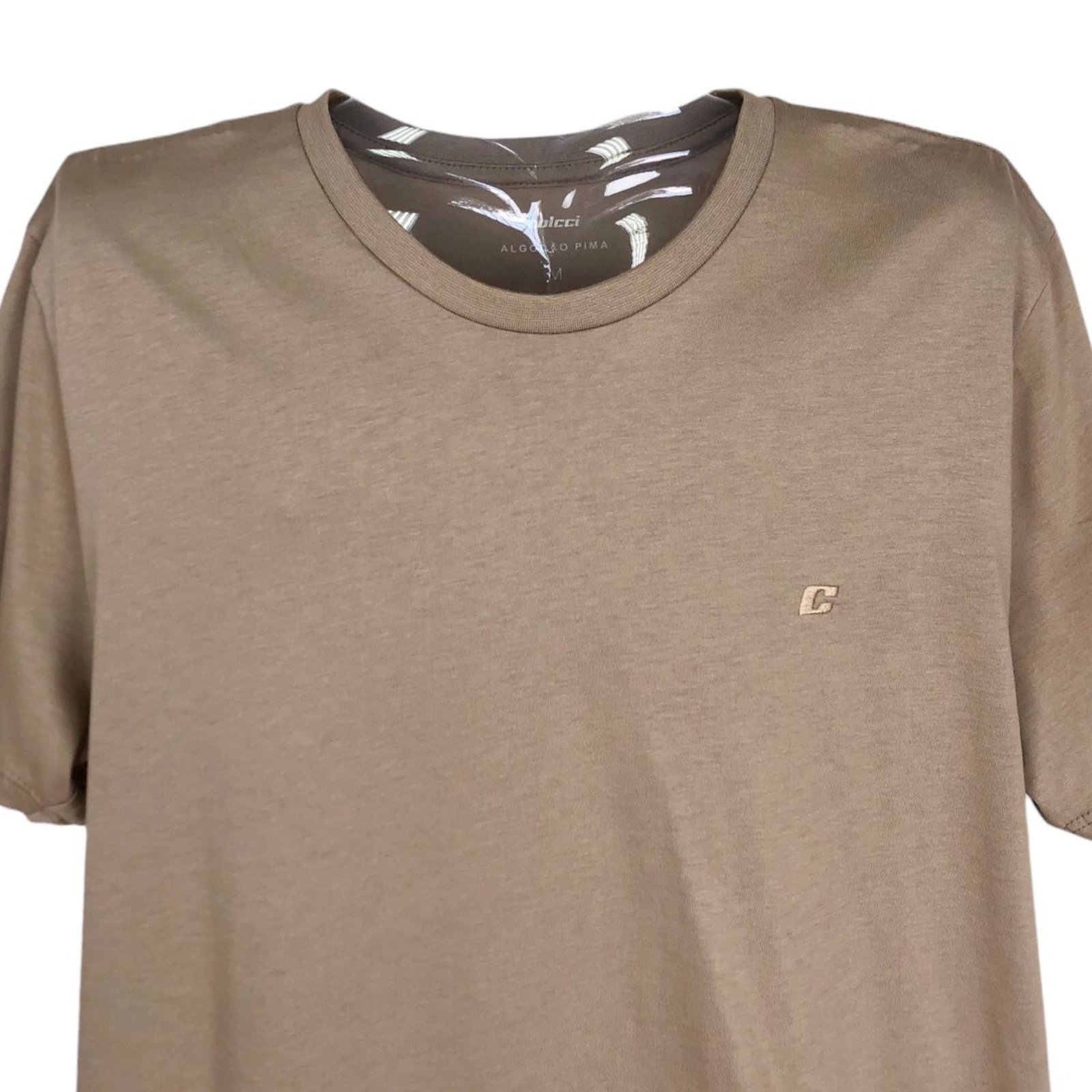 Camiseta Slim Pima Com Bordado Colcci Bege Sand Castle