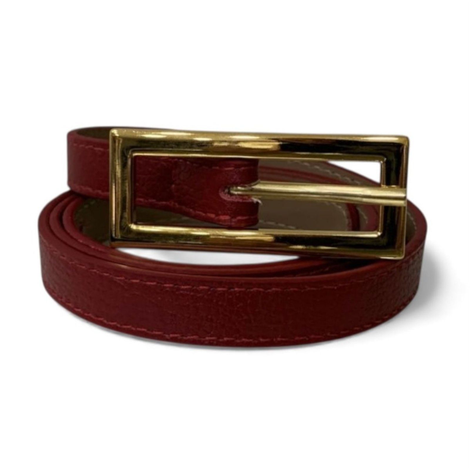 Vista 3 Cinto Feminino em Couro Fivela Comprida Dourada 034 Mariart vermelho Mariart vermelho