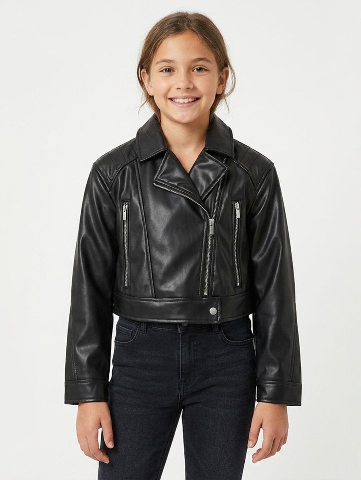 Infantil - Jaqueta PU Biker Vels Juvenil Para Menina - PRETO