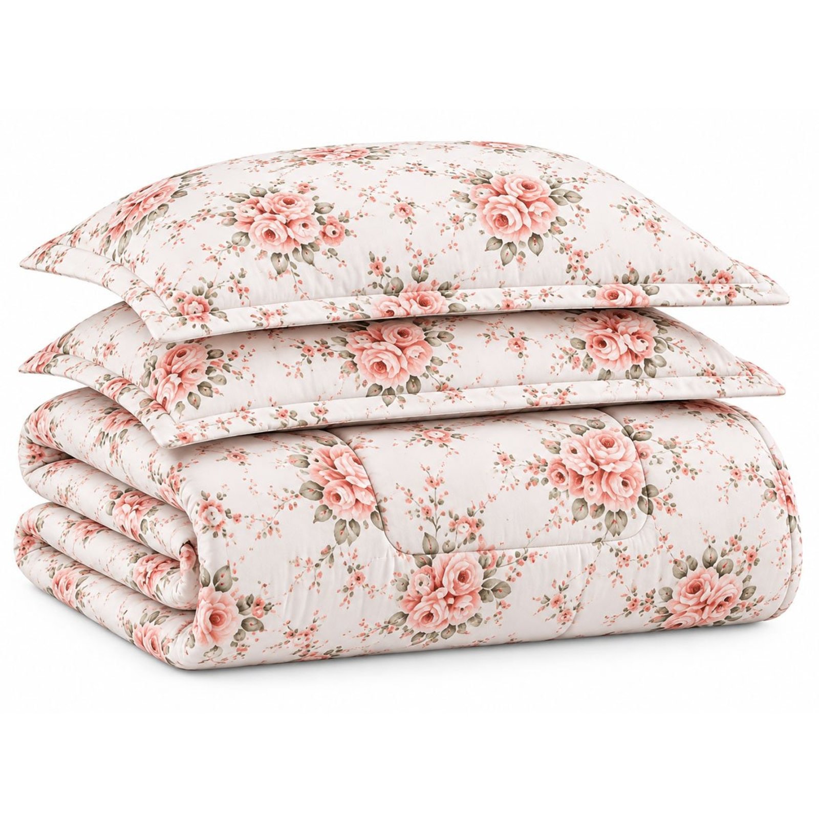 Kit Edredom Cobertor Zurique King Dupla Face Micropercal Estampado 400 Fios 3 Peças Floral Rosê Classic
