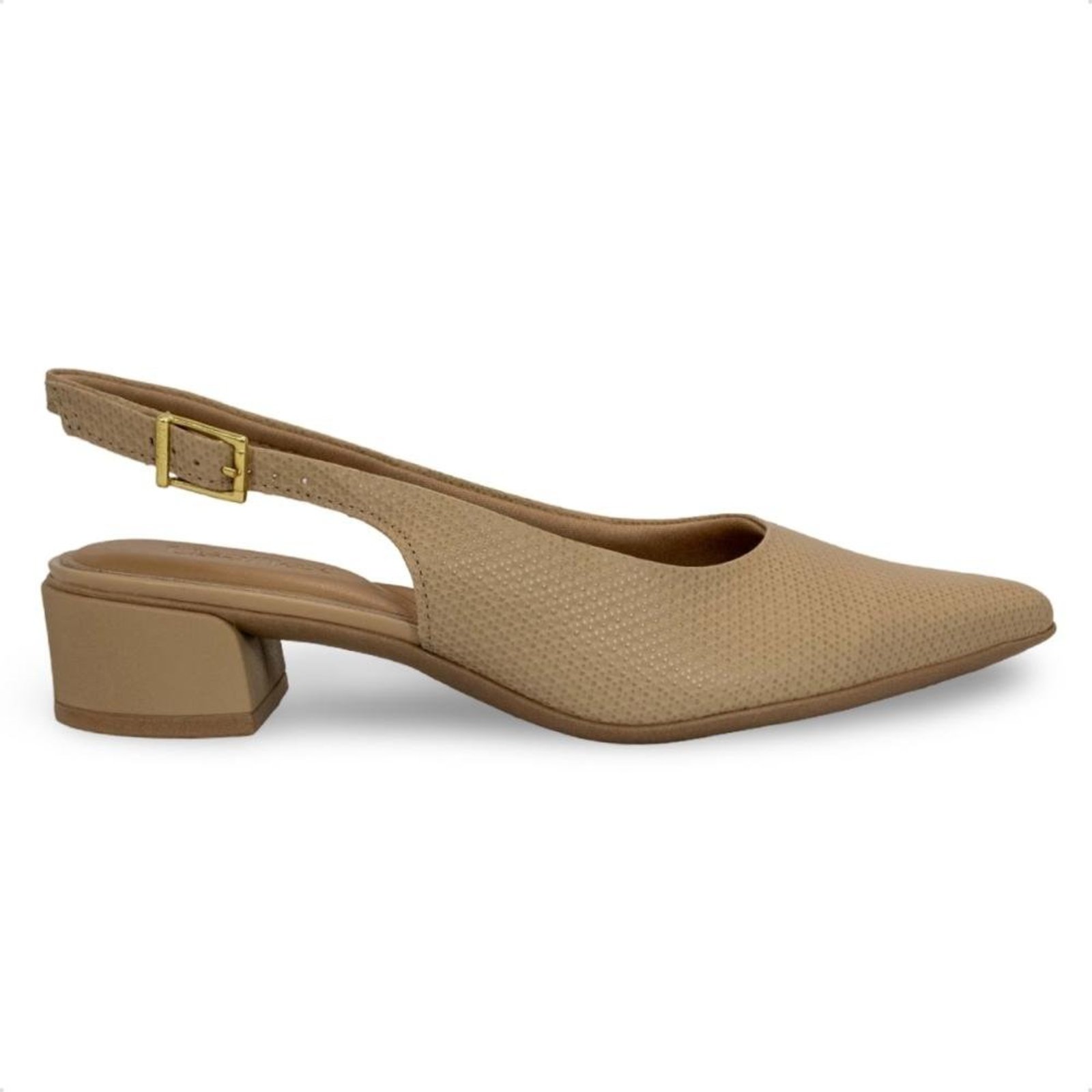 Scarpin Slingback Usaflex Feminino Salto Bloco Couro Bico Fino Casual UD27001 Bege