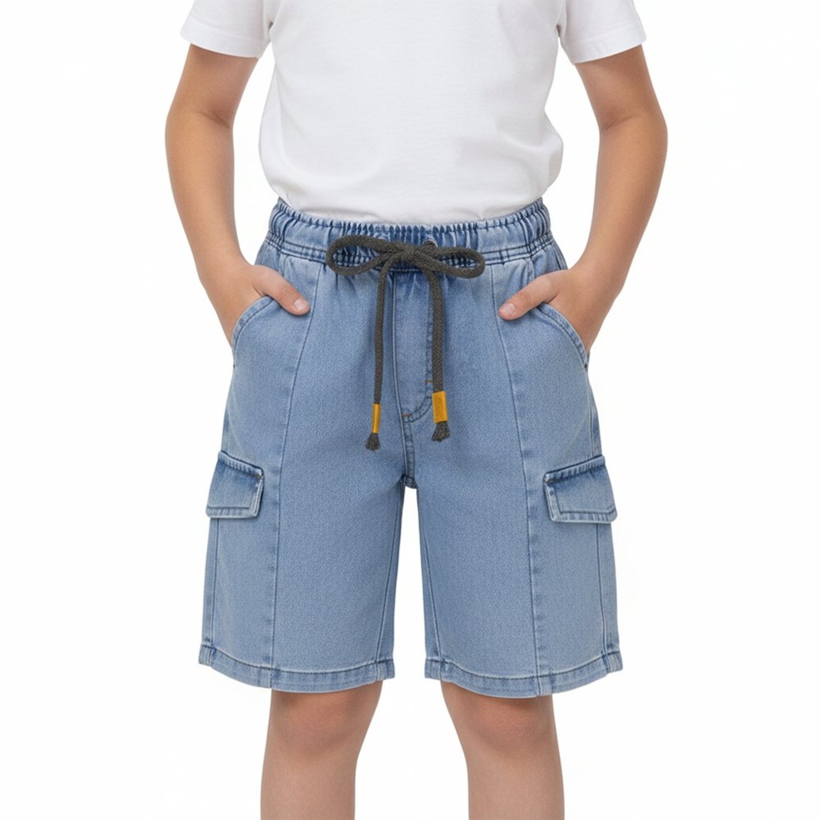 Infantil - Bermuda Juvenil Look Jeans Cargo Jeans
