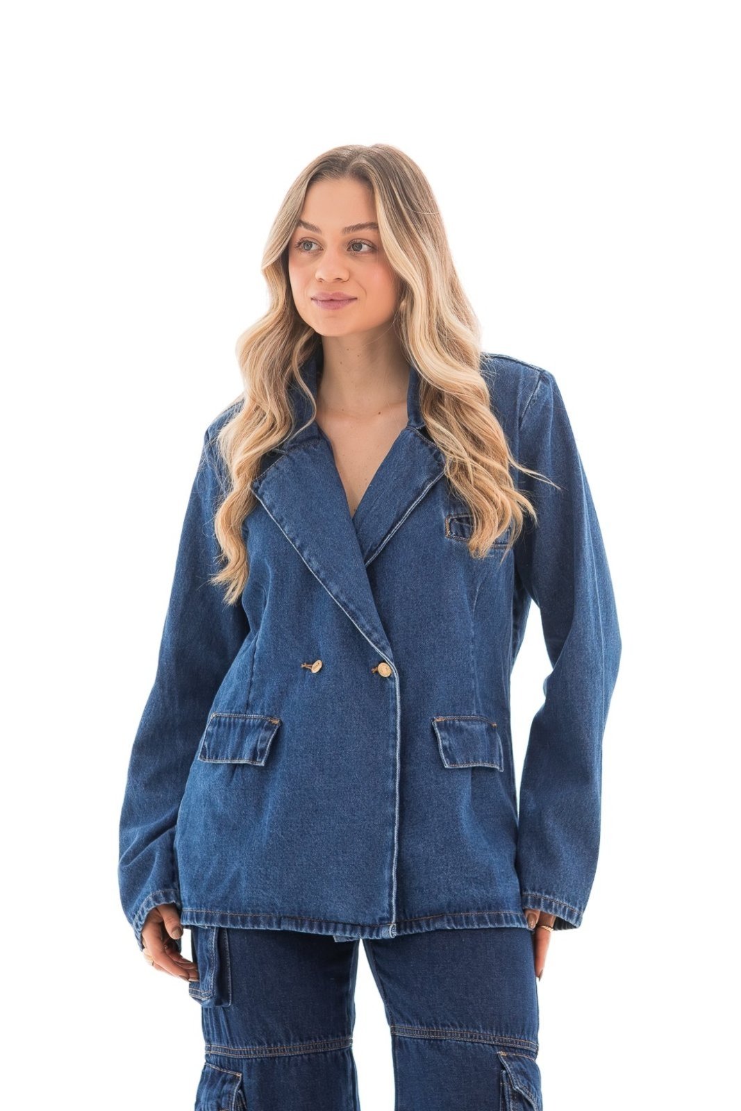 Blazer Jeans Feminino Arauto Oversized Com Ombreira