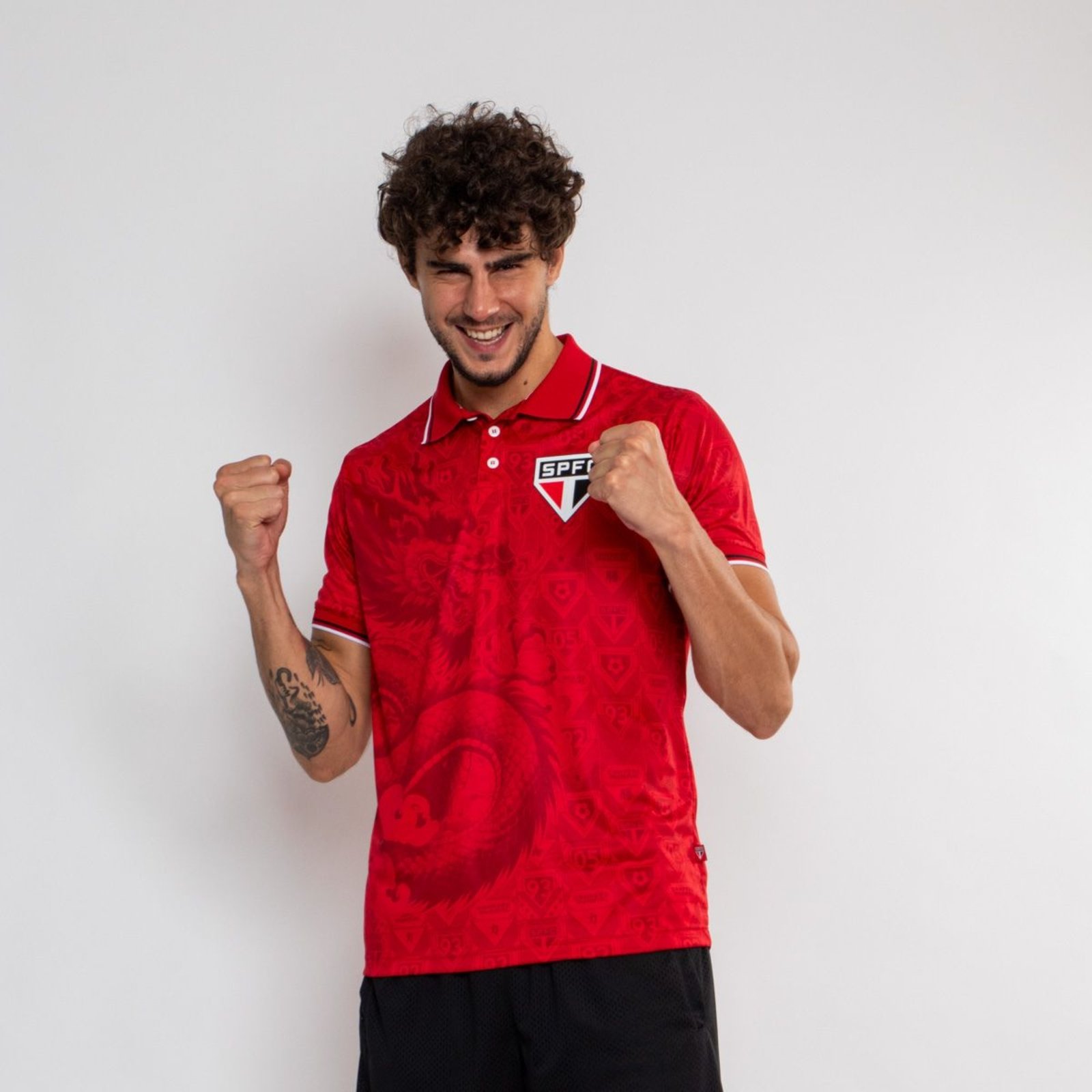 Camiseta Polo Oficial São Paulo Escudo Surf Center Vermelho