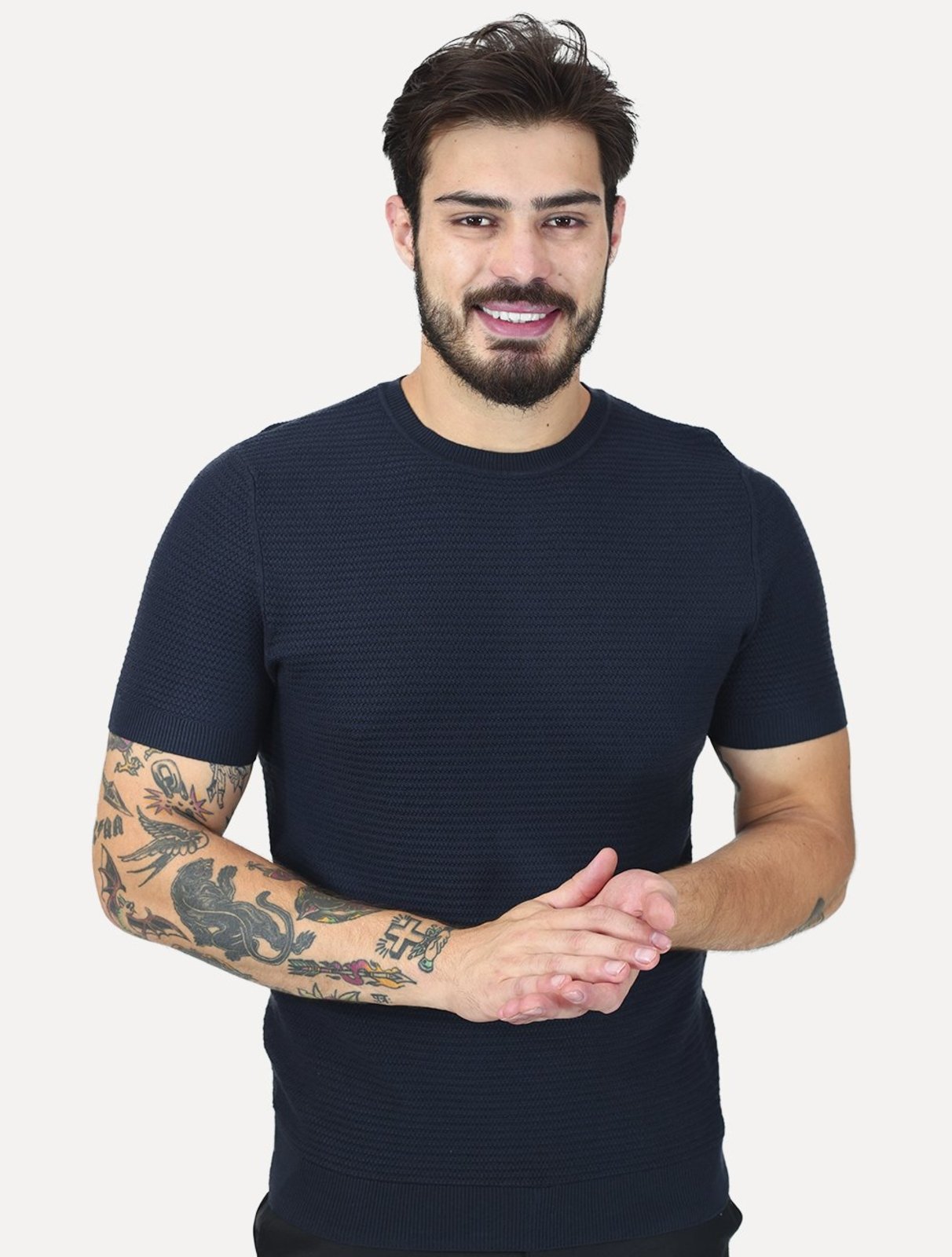 Tricô Dixen Manga Curta Gola Careca Azul Marinho