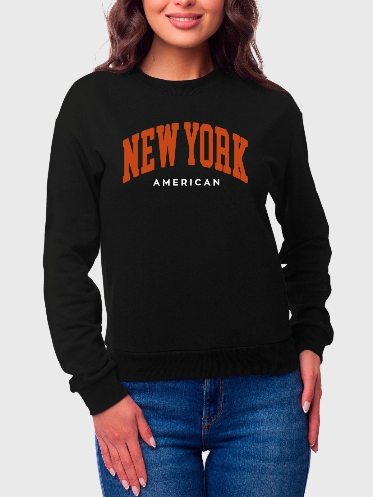 Vista 2 Moletom Gola Redonda Feminino Flanelado Estampa New York Benellys preto Benellys preto