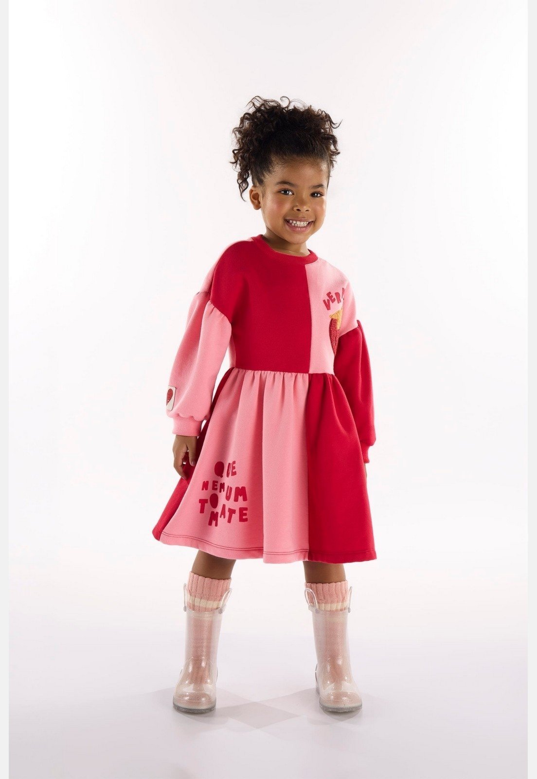 Infantil – Vestido Frutas Vermelhas em Moletom Três e Já Vermelho